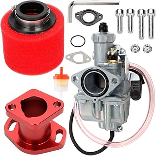 FVRITO VM22 Racing Performance Carburetor Carb for Predator 212cc 196cc Coleman CT200U BT200X KT196 Mini Bike Go Kart GX160 GX200 6.5HP OHV Clone Engine with Intake Manifold 38mm Air Filter Parts Red