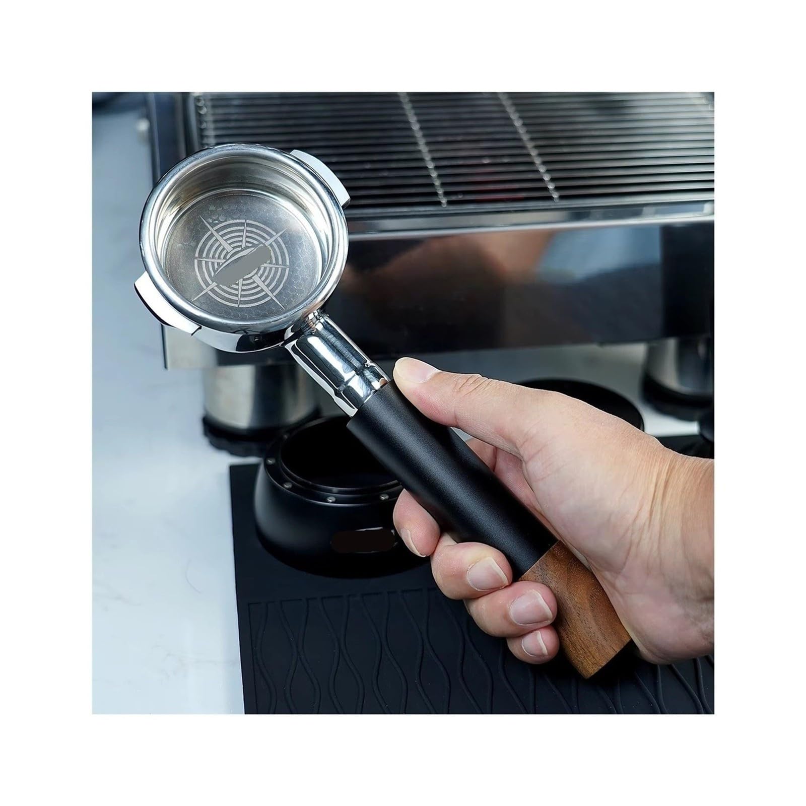 Portafiltro Sin Fondo De Trabajo Abierto,Compatible Con IKAPE | Acero Inoxidable Y Noche Espresso Mango 54 / 58 Mm Cesta De Alta Precisión De Extracción(58mm E61 Black)