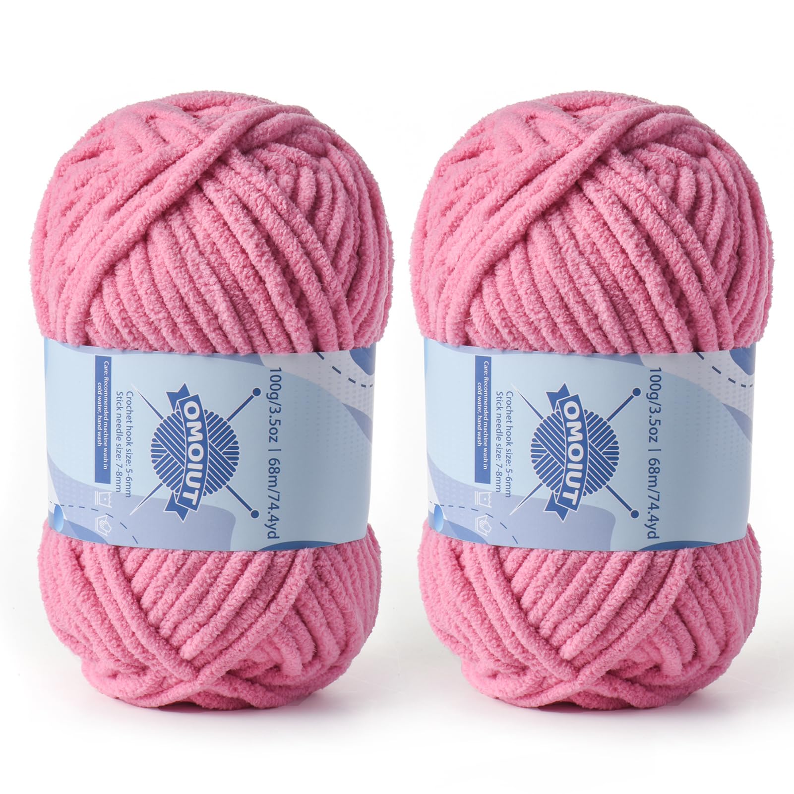 2 Pack Chunky Chenille Yarn for Crocheting, Baby Yarn for Crocheting Soft Blankets, Bulky Yarns for Crochet Amigurumi, 200g (148.7yds) Fluffy Velvet Yarns for Hand Knitting (2 Deep Pink)