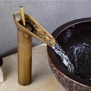 Antique Copper Basin Taps Waterfall Taps for Bathroom Sink Hot and Cold Single Hole Installation,high
