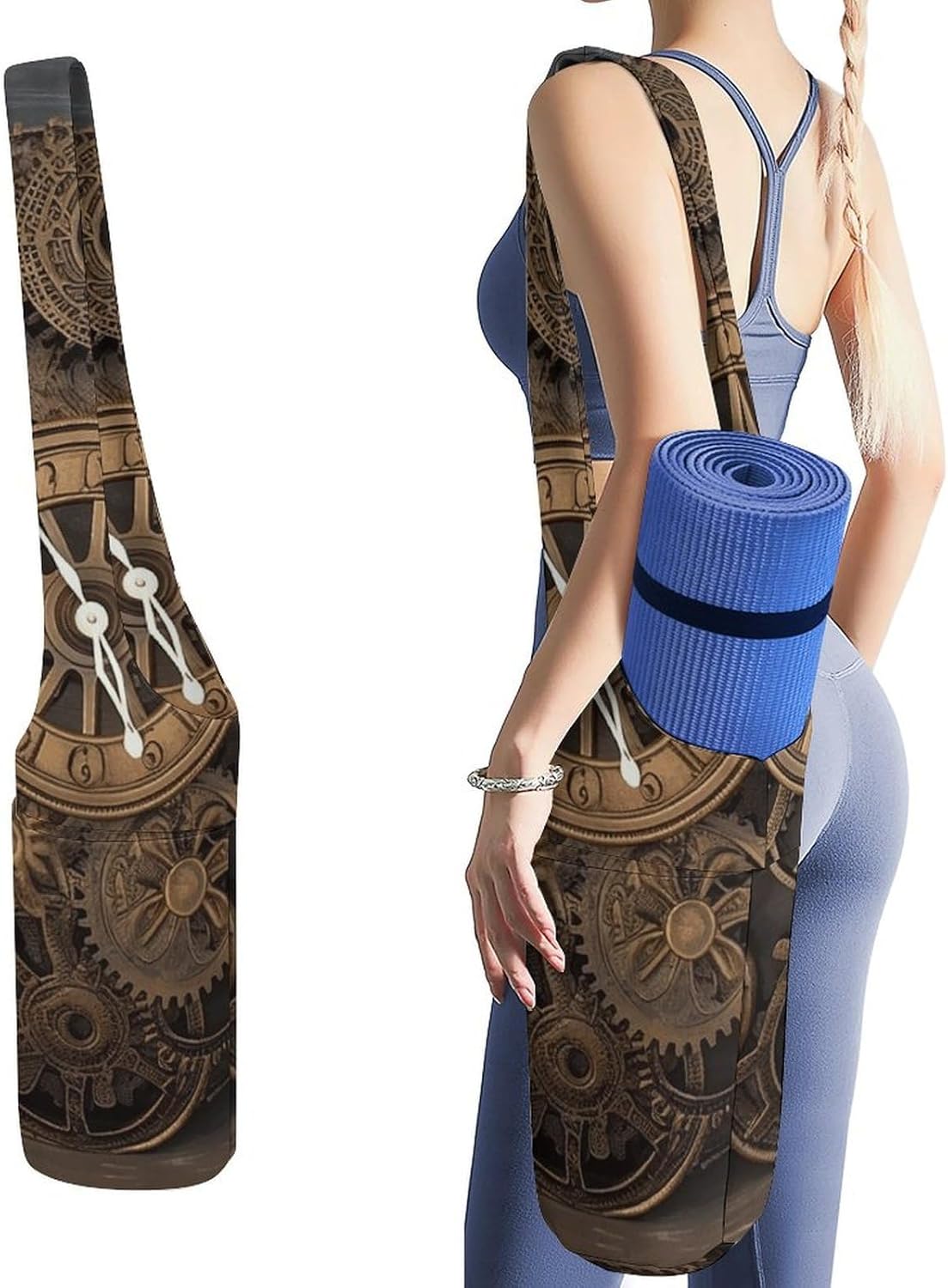 Steampunk Gears Clock Yoga Mat Bag Yoga Backpack Multi Pocket Exercise Yoga Mat Carrier Multi-Functional Storage Bag for Pilates Beach Travel And Everyday Use