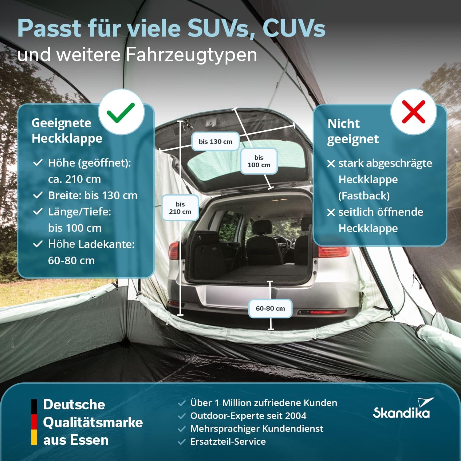 skandika Pitea SUV - Tienda Avance para Furgonetas de Camping - 4 Personas - 300 x 300 x 220cm - Suelo Cosido en Forma de bañera - Material Reciclado - mosquiteras