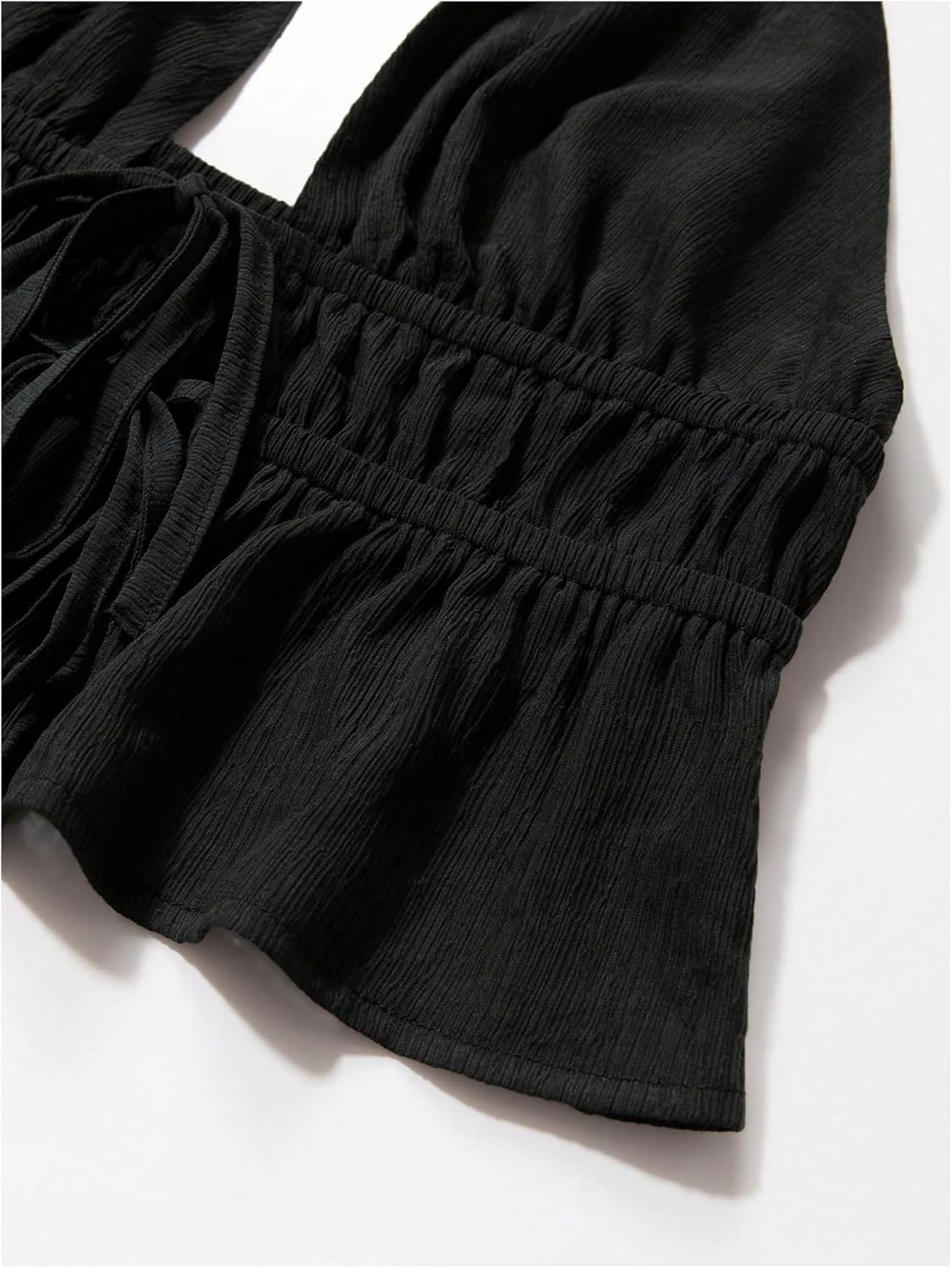 SweatyRocks Women's Tie Front Halter Tops Backless Ruffle Hem Crop Party Rave Textured Tops - Image 5