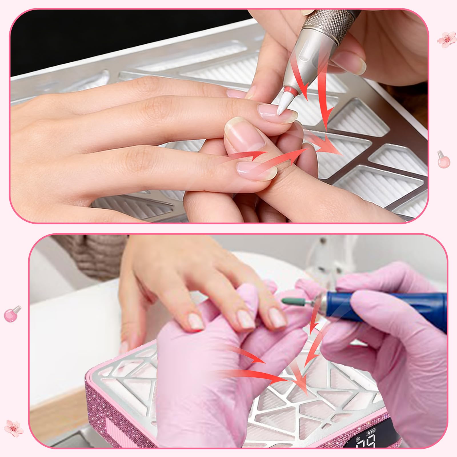 Aspiratore di polvere per unghie, potente aspiratore a ventola, per lucidatura unghie acriliche (rosa, dimensioni standard)
