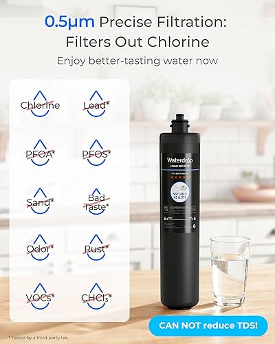 Miniatura 3 de Waterdrop RF15 Cartucho de filtro de repuesto para filtro de agua debajo del fregadero de 15UA/15UB/15UC, reduce PFOA/PFOS, PFAS, plomo, cloro, mal