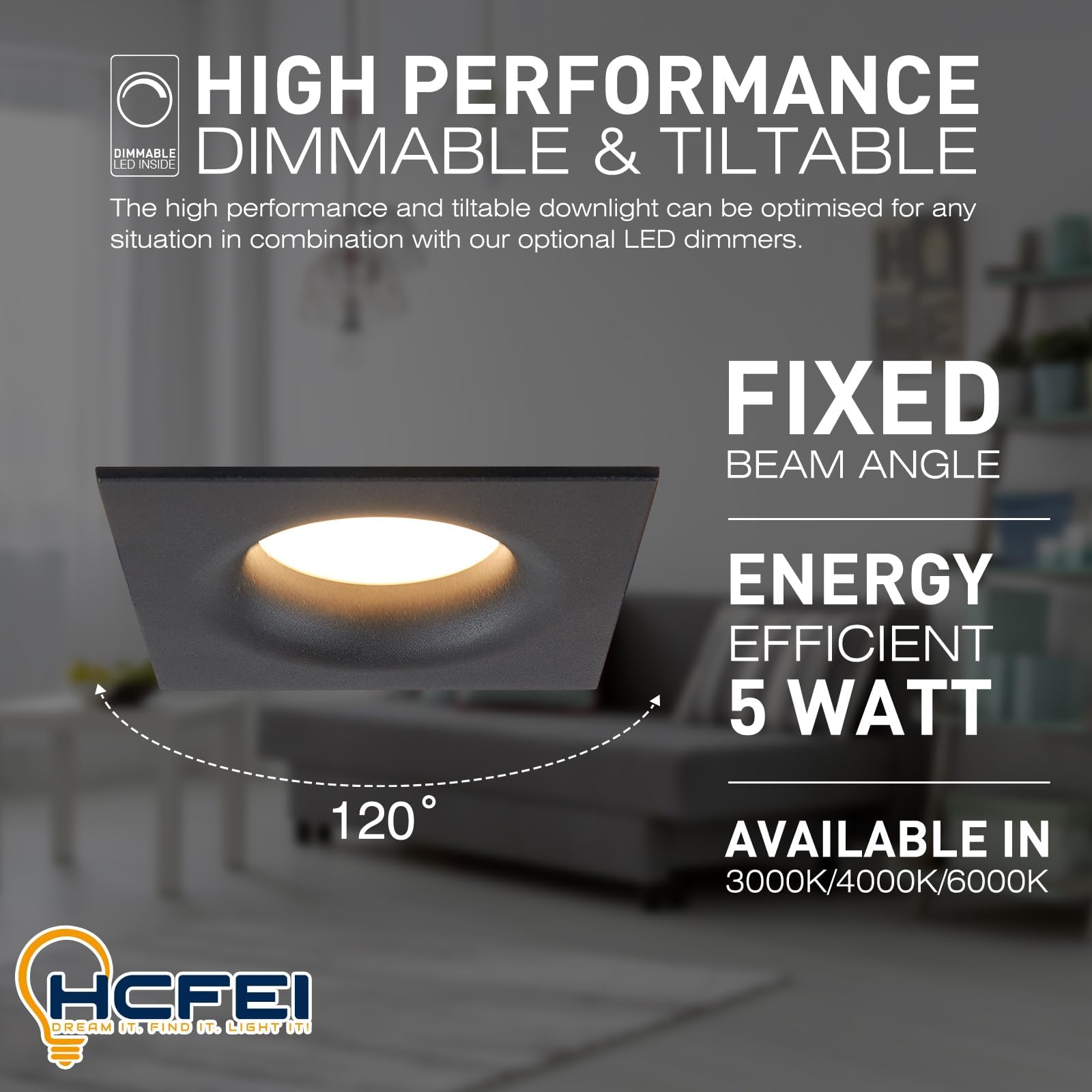 HCFEI LED Einbaustrahler Set eckig - schwarz 5 Watt dimmbar 230V flach blendfrei – Einbauleuchte Ø 68mm Bohrloch – Einbau-Spot Decken-Strahler Deckeneinbaustrahler (6er set - Warmweiß)