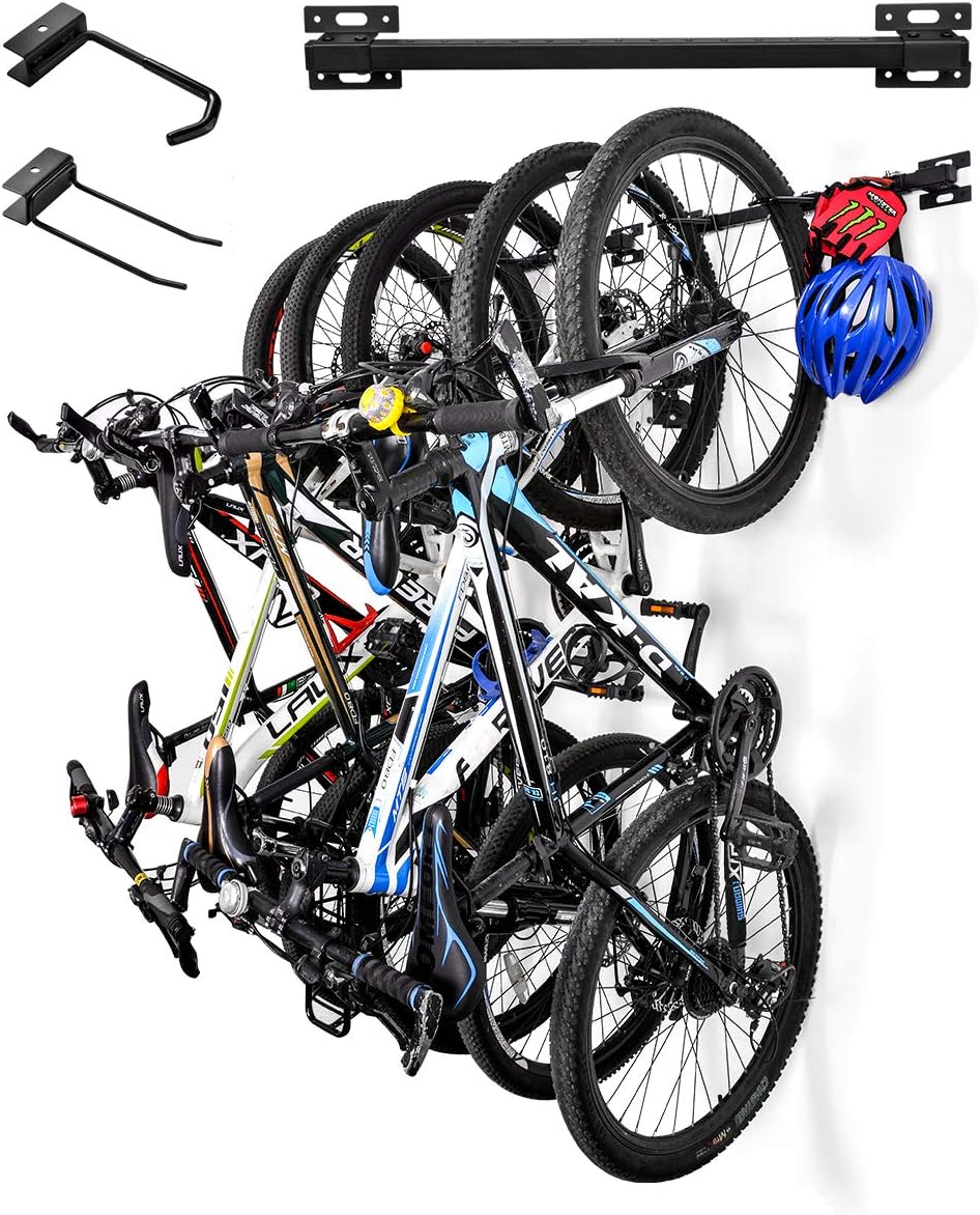Sunix Bike Storage Rack, Bike Wall Rack, Adjustable Vertical Cycling Hanger for Garage and Home, Wall Mount Garage Storage Systems Hold Up 5 Bicycles, For Road or Mountain Bicycles, 2 Pack