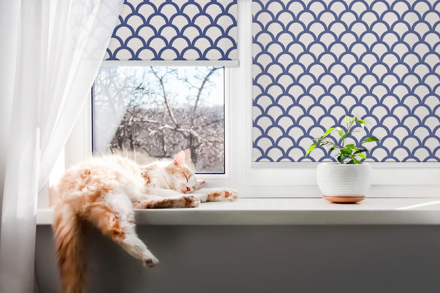 Tulup Oscurecedora con Estampado Persiana - Escamas Azules