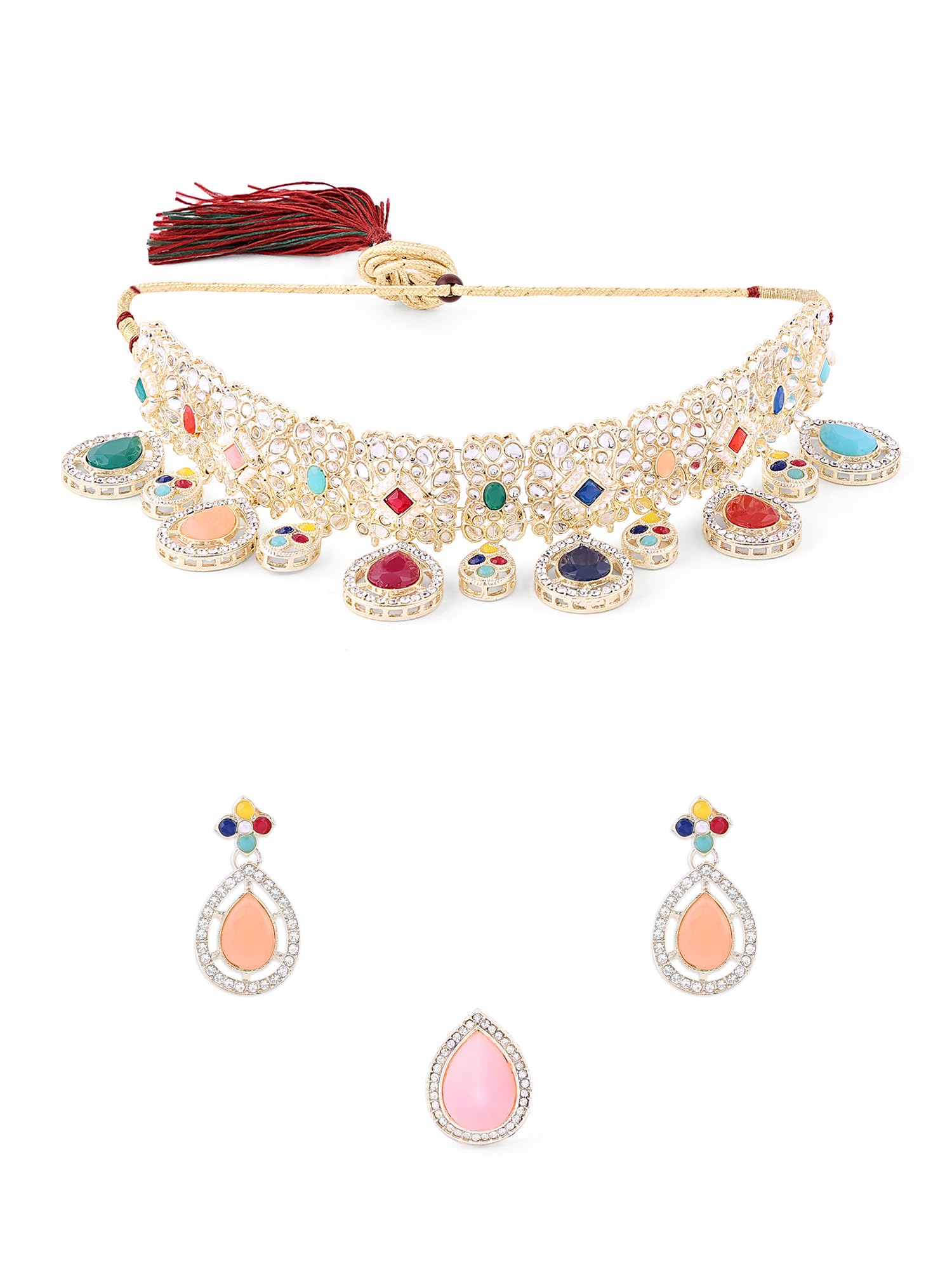 ZAVERI PEARLS Multicolor Stones Kundan Choker Necklace Earring & Ring Set For Women-ZPFK16118 (B0C4TV6W5Y) Amazon Price History, Amazon Price Tracker