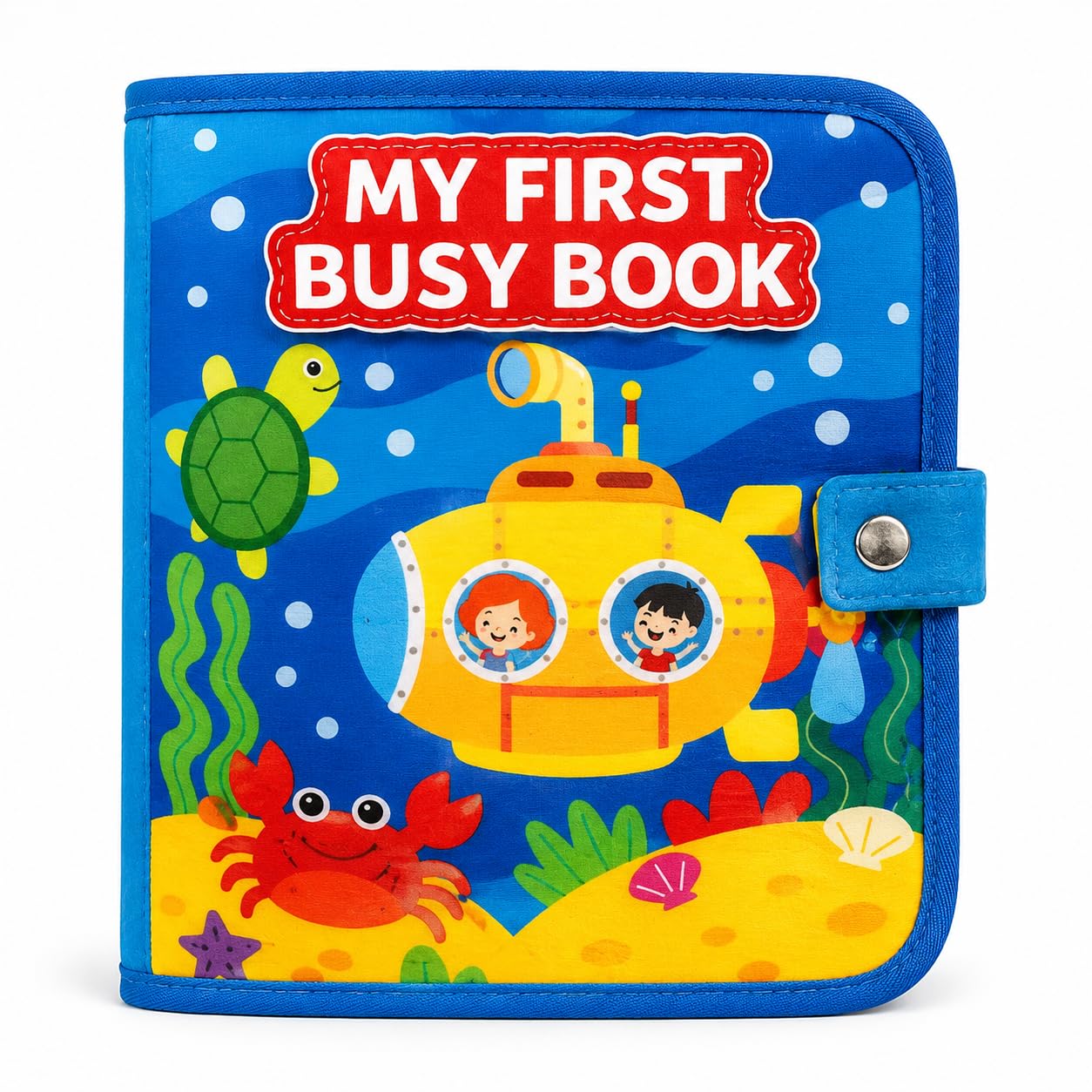 Happy Toys Libro Sensorial para Bebé, Libro de Texturas para Bebés y Niños Pequeños, Libro de Tela Interactivo, Juguete Didáctico para Estimulación Temprana, Tema Submarino