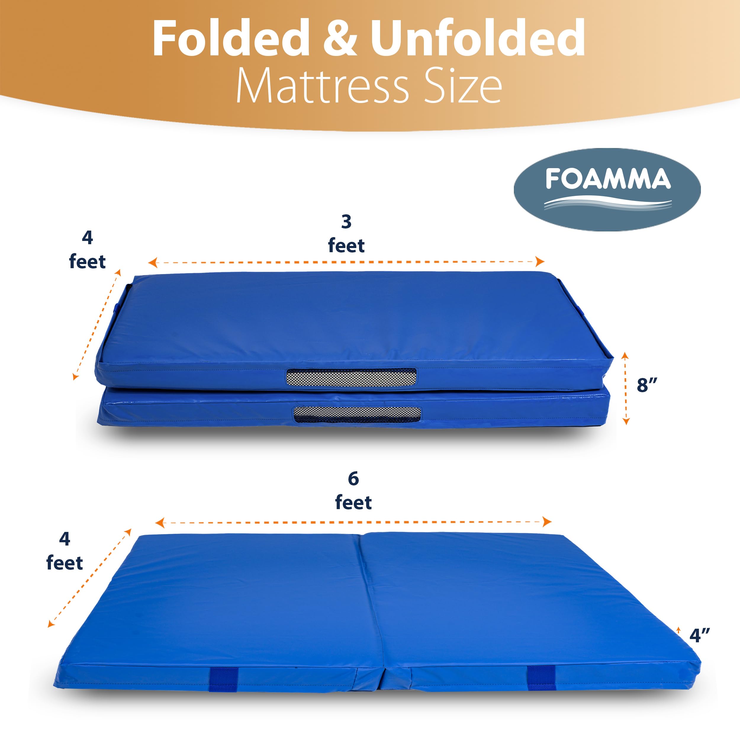 Foamma Gymnastics Mat - 4' x 4' x 6', Blue Foldable Landing Mat for Kids and Adults