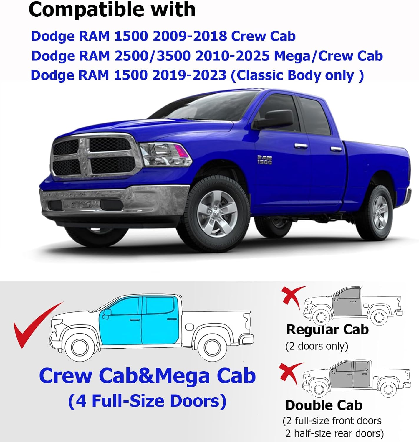 in-Channel Window Rain Guards Fit for Truck Dodge Ram 1500 Crew Cab 2009-2018/Ram 2500&3500 2010-2025 Crew Cab,Extra Durable Window Deflectors,Visors Vent Shades Accessories-4PCS