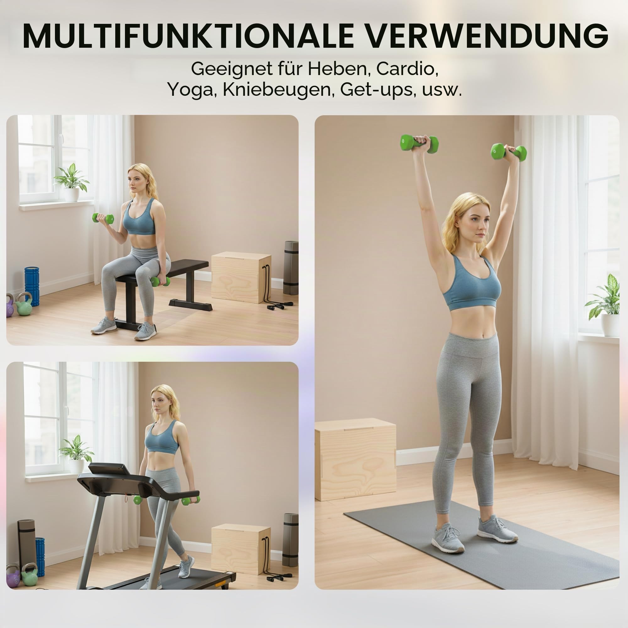HOMCOM 20 kg Sechskant-Hantel-Set, 8 Stück, 1 kg – 4 kg, mit PU-Beschichtung, für Zuhause, Fitnessstudio, Stahl, mehrfarbig | Gym Kurzhanteln 1 kg - 4 kg PU beschichtet Stahl