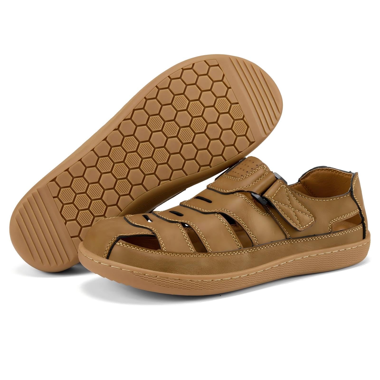 MAIZUN Sandalias de cuero para hombre, sandalias deportivas con puntera cerrada, cómodas, zapatos de verano, pescador, playa, atletismo, senderismo, al aire libre