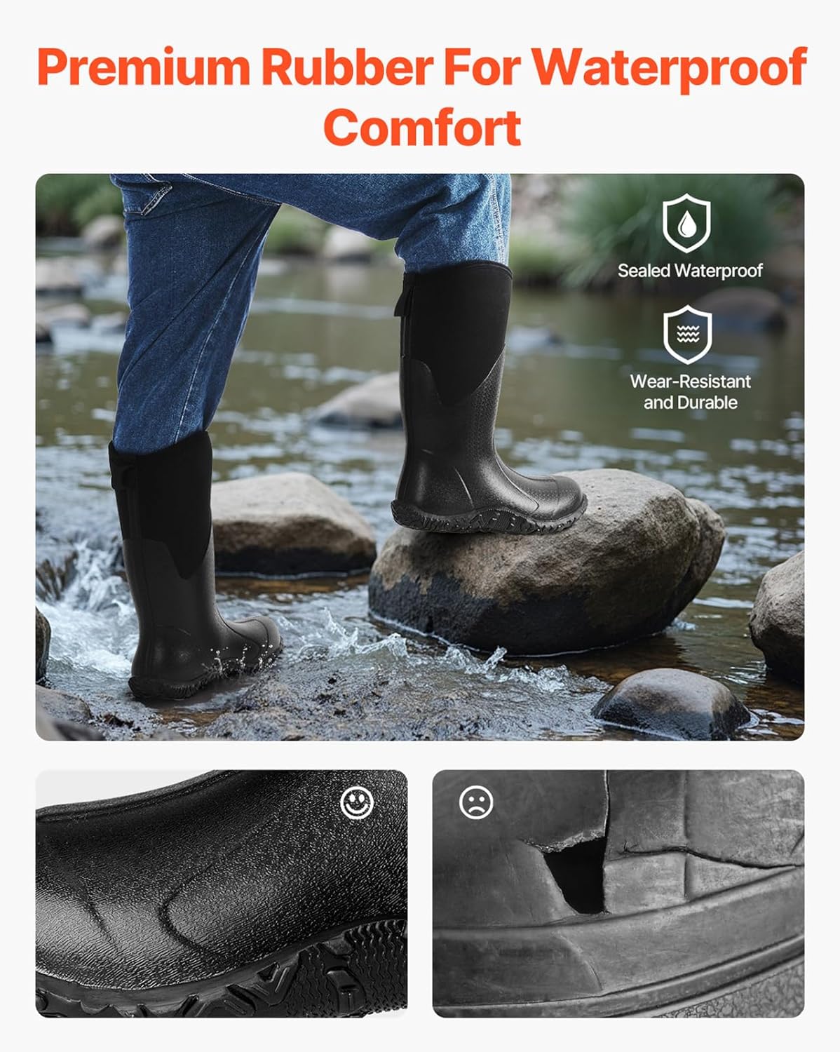 Happybuy Men's Rubber Boots - Durable & Lightweight, Waterproof & Anti-Slip, Ideal for Hunting, Gardening, Farming & Manufacturing, Insulated Mud Boots, Size 9 US