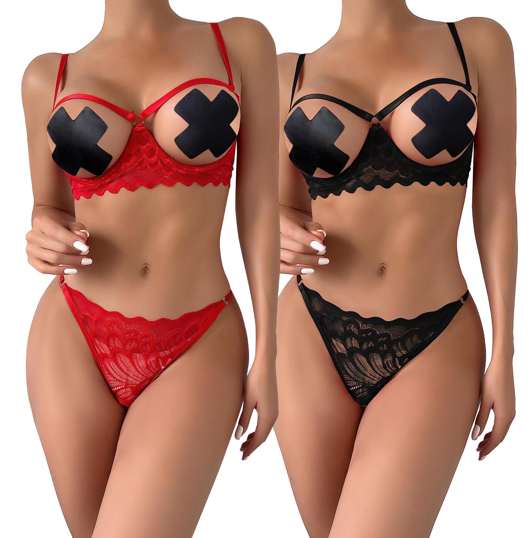 Lilosy Sexy Underwire Floral Lace Sheer Lingerie Set for Women See Through Bra and Panty 2 Piece