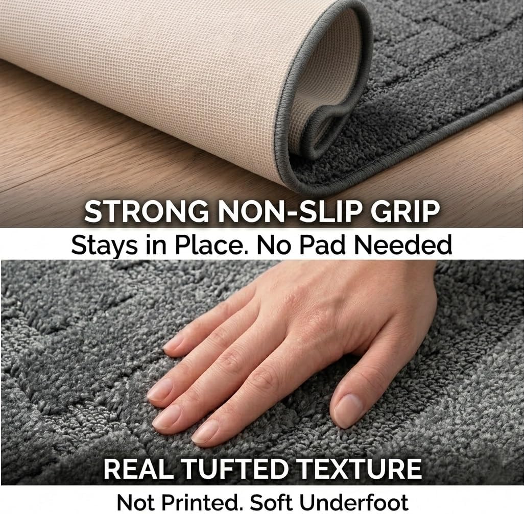 Non Slip Washable Carpet Runner Rug with Rubber Backing, Custom Floor Mat for Kitchen Hallway Stairs Bedroom Bathroom Entry, Anthracite Grey, Your Choice of Length, 26 Inch X 4 feet, Doormat