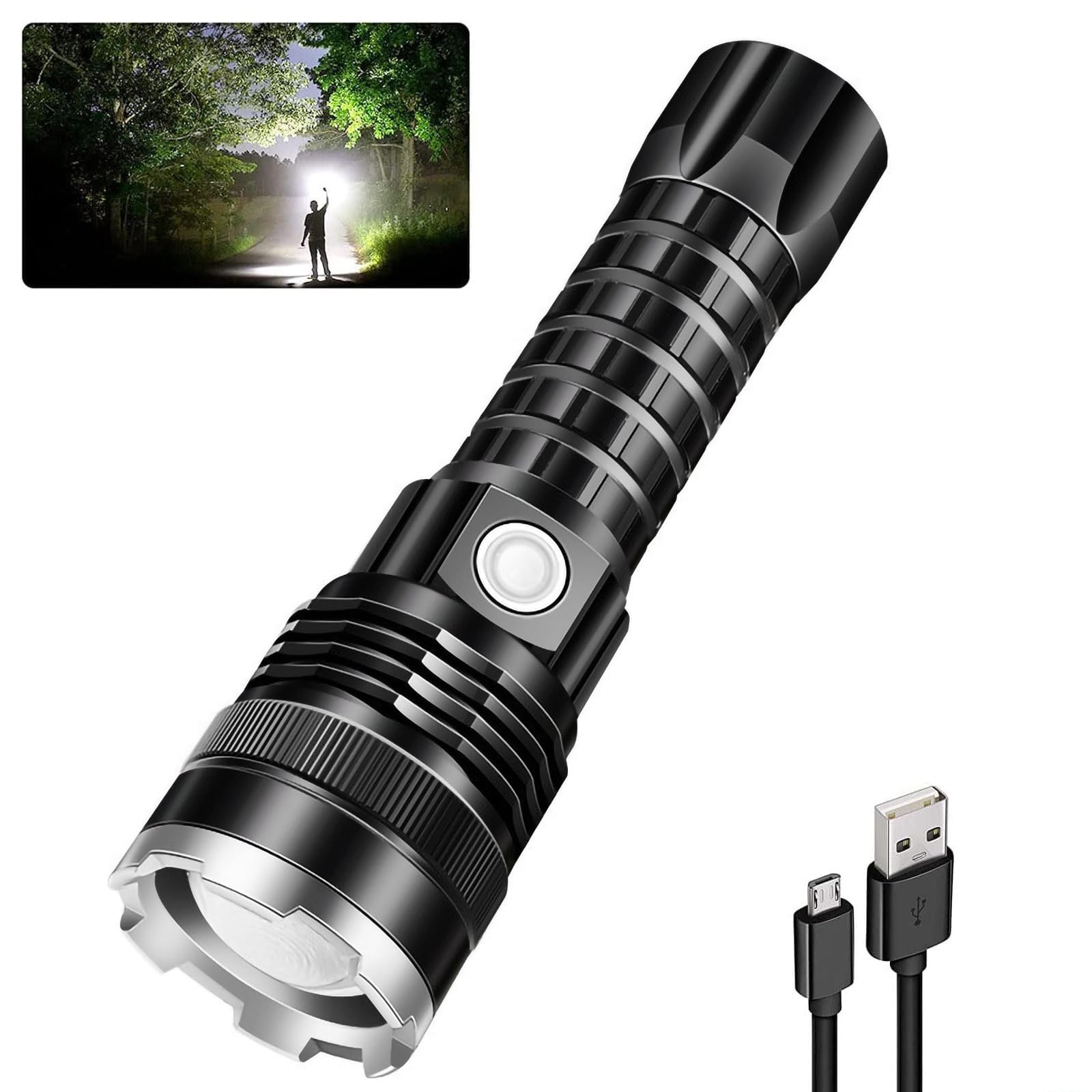 LUXJUMPER Torcia LED Potente Professionale 10000 Lumen, LED Ricaricabile Super Luminoso XHP70 Torce 5 Modalità Alta Potenza Tattica Torcia per Campeggio/Emergenza/Trekking