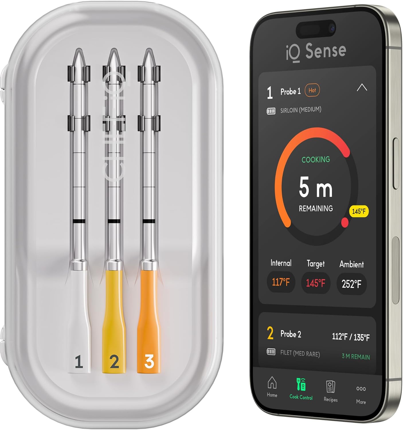 CHEF iQ Sense | Smart Wireless Meat Thermometer | 3 Ultra-Thin Probes | WiFi Unlimited Range | 1000°F Heat Safe | 5 Sensors | BBQ, Grill, Oven, Smoker, Air Fryer | Gen3