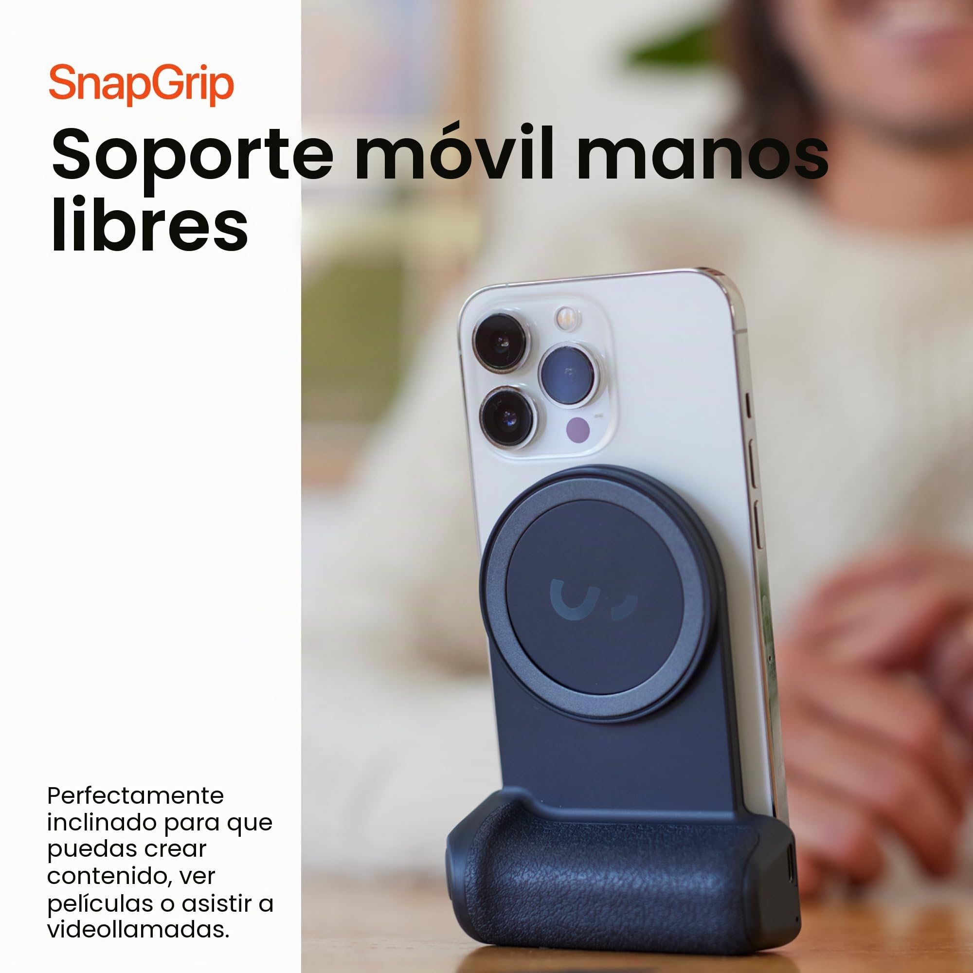 ShiftCam SnapGrip Agarre con batería para móvil y disparador inalámbrico, soporte magnético, se ajusta a cualquier teléfono, batería externa integrada con carga inalámbrica Qi, medianoche, SnapGrip