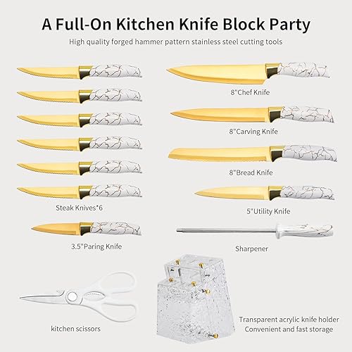 Miniatura 2 de Juego de Cuchillos de Cocina Antiadherentes con Bloque, Cuchillo de Carne Dentado, Cuchillo de Chef, Cuchillo de Pan, Tijeras, Afilador, 14 Piezas