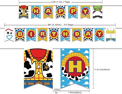 Miniatura 2 de Cartel de cumpleaños de Toy Theme Story para niños y adultos, pancarta inspirada en juguetes para decoración y suministros de fiesta de cumpleaños,