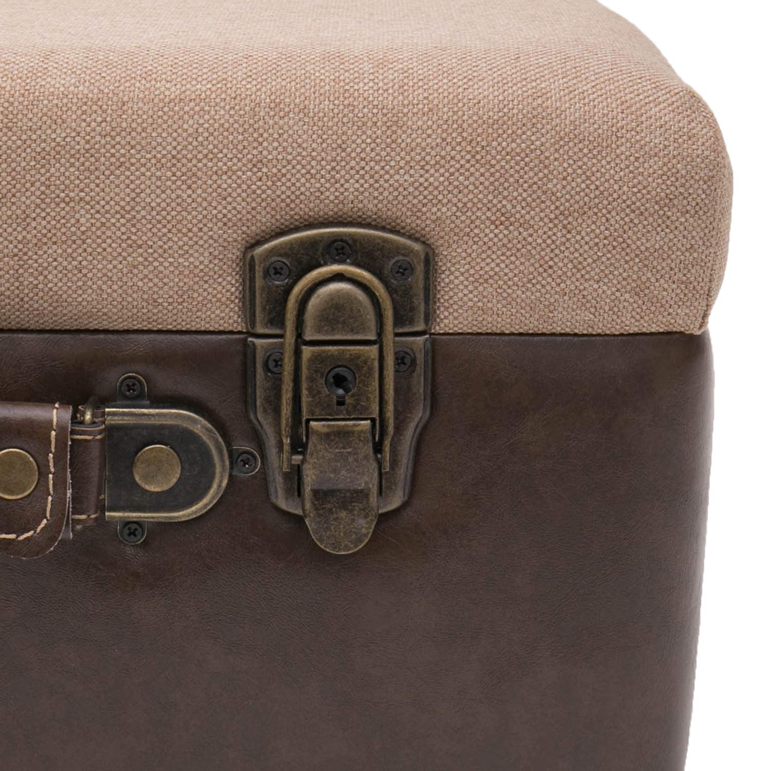 HMF Tabouret vintage avec espace de rangement en bois - 40 x 32 x 39 cm - Marron - Classique