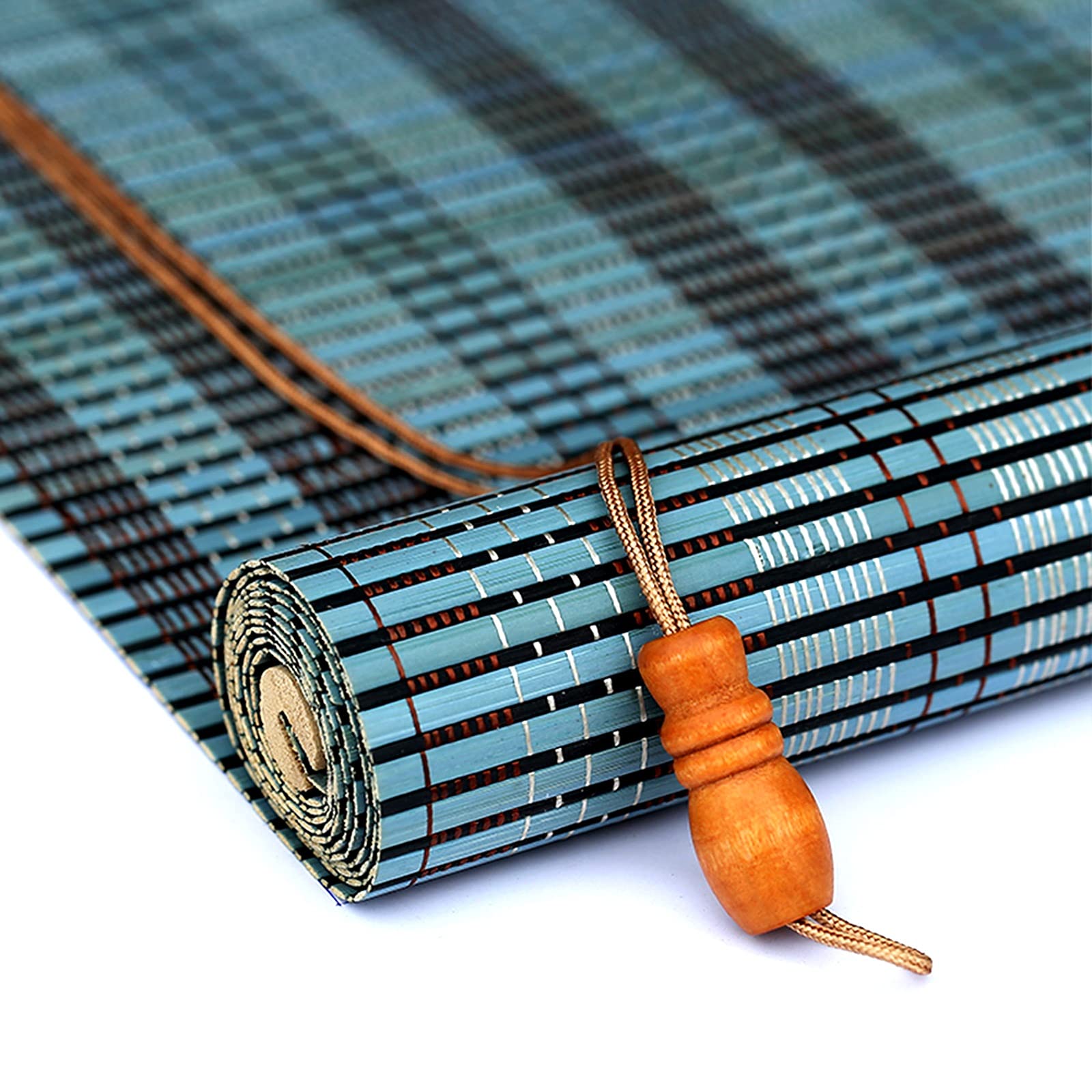 Store enrouleur en bambou bleu tissé main, l'élégance naturelle