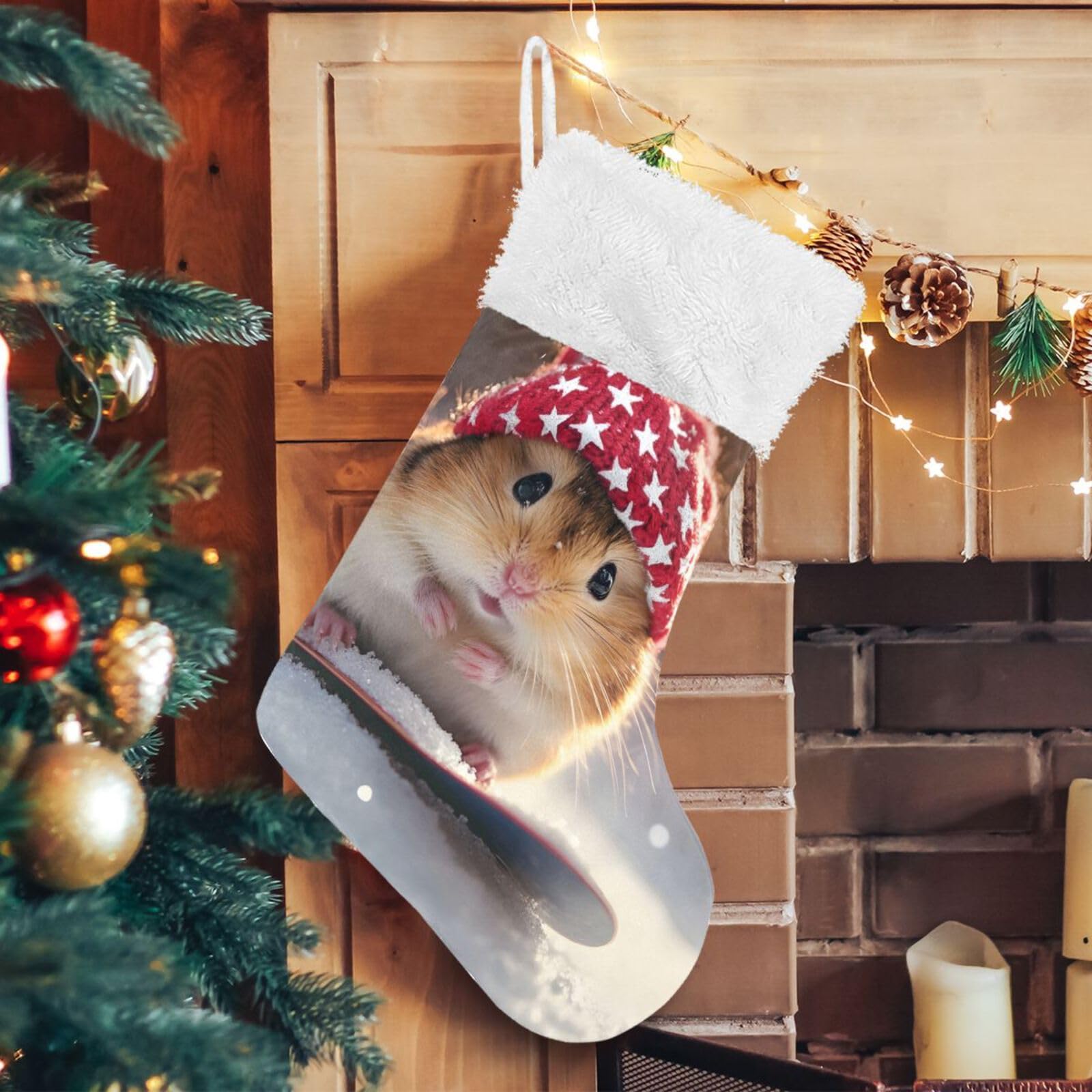 YMGQYJ Cute Hamster Christmas Stocking, Hanging Xmas Stocking, Christmas Socks Decoration for Family Holiday Party, 17.7x12.2 in