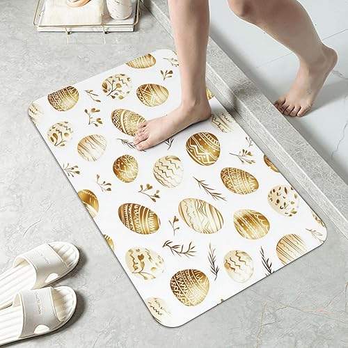Non-Slip Diatomaceous Earth Bath Mats for Bathroom Bathtub Floor,Soft Absorbent Quick Drying Diatomite Stone Shower Mat,Gold Easter Eggs Bathroom