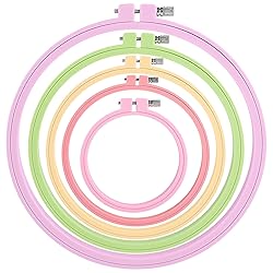 Framendino, 5 Pack Size Round Embroidery Hoops Plastic Cross Stitch Hoop Reusable Frames Rings for DIY Sewing Project (5 Colors)