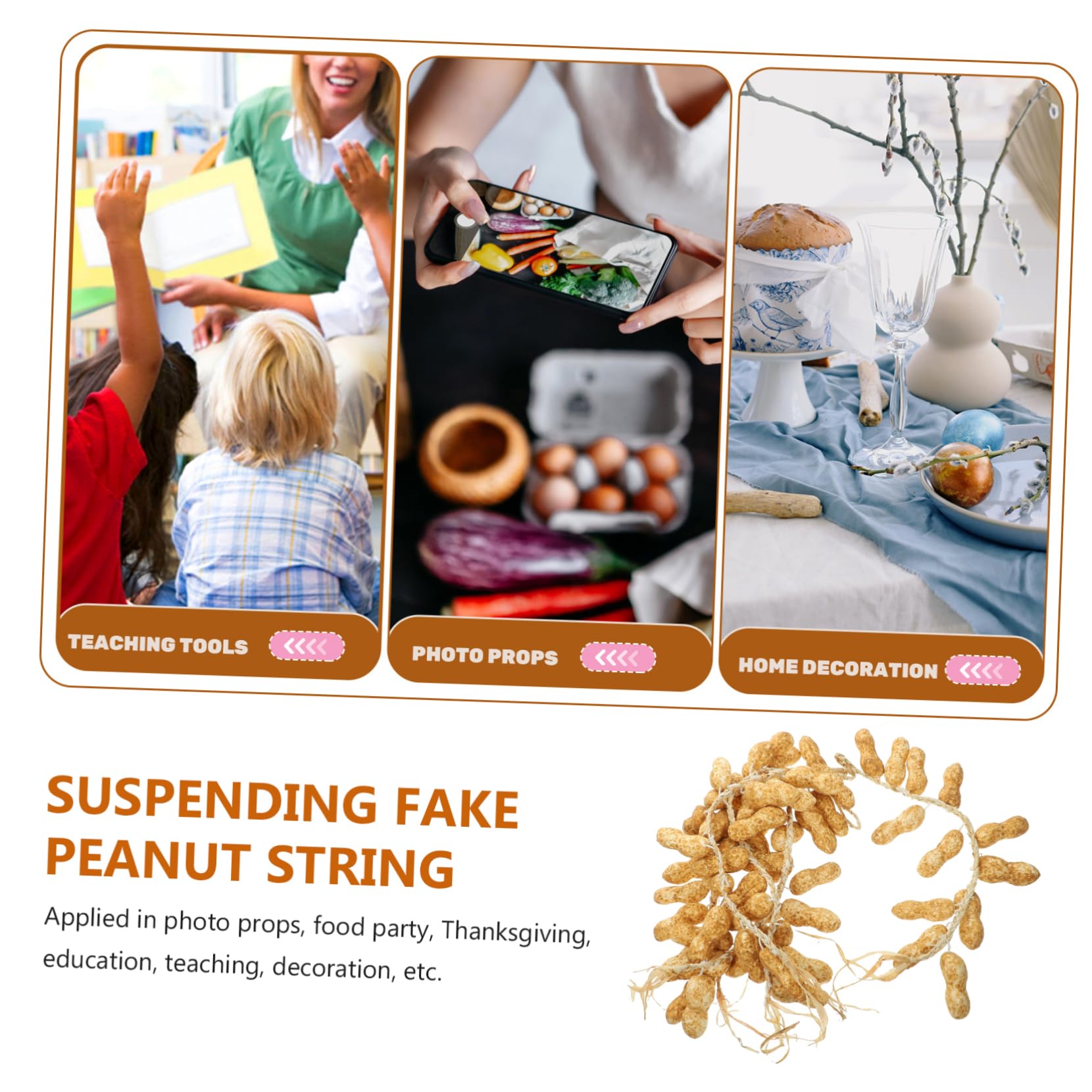 PRETYZOOM 5Pcs Realistic Fake Peanut String Models Decorative Photo Props for Home Restaurant and Classroom Use Lifelike Simulation for Unique Photography and Teaching
