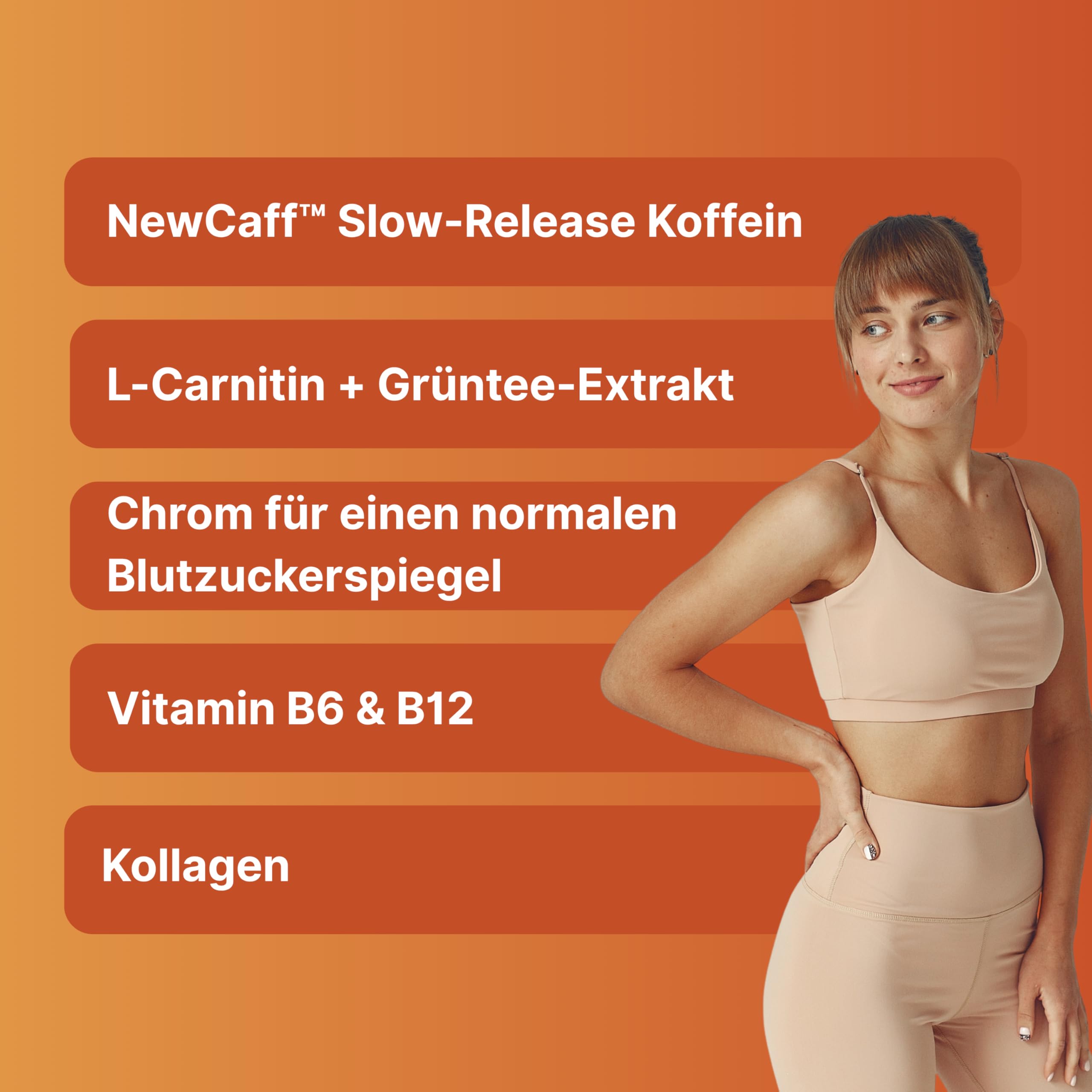 wellbe Shape & Glow™ Drink mit NewCaff™ Slow-Release Koffein, L-Carnitin, Grüntee-Extrakt (EGCG), Chrom, Kollagen, Vitamin B6 & B12 – Orange Citrus – 3er Pack