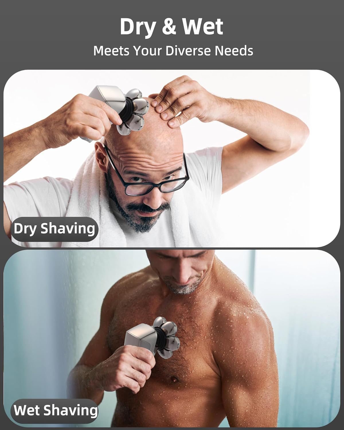 Head Shavers for Bald Men,7D Detachable Electric Bald Head Shaver,5-in-1 Dry Wet Bald Head Shavers for Men,IPX7 Waterproof Electric Razor for Men with Led Display,Fathers DayGifts, Silver - Image 3