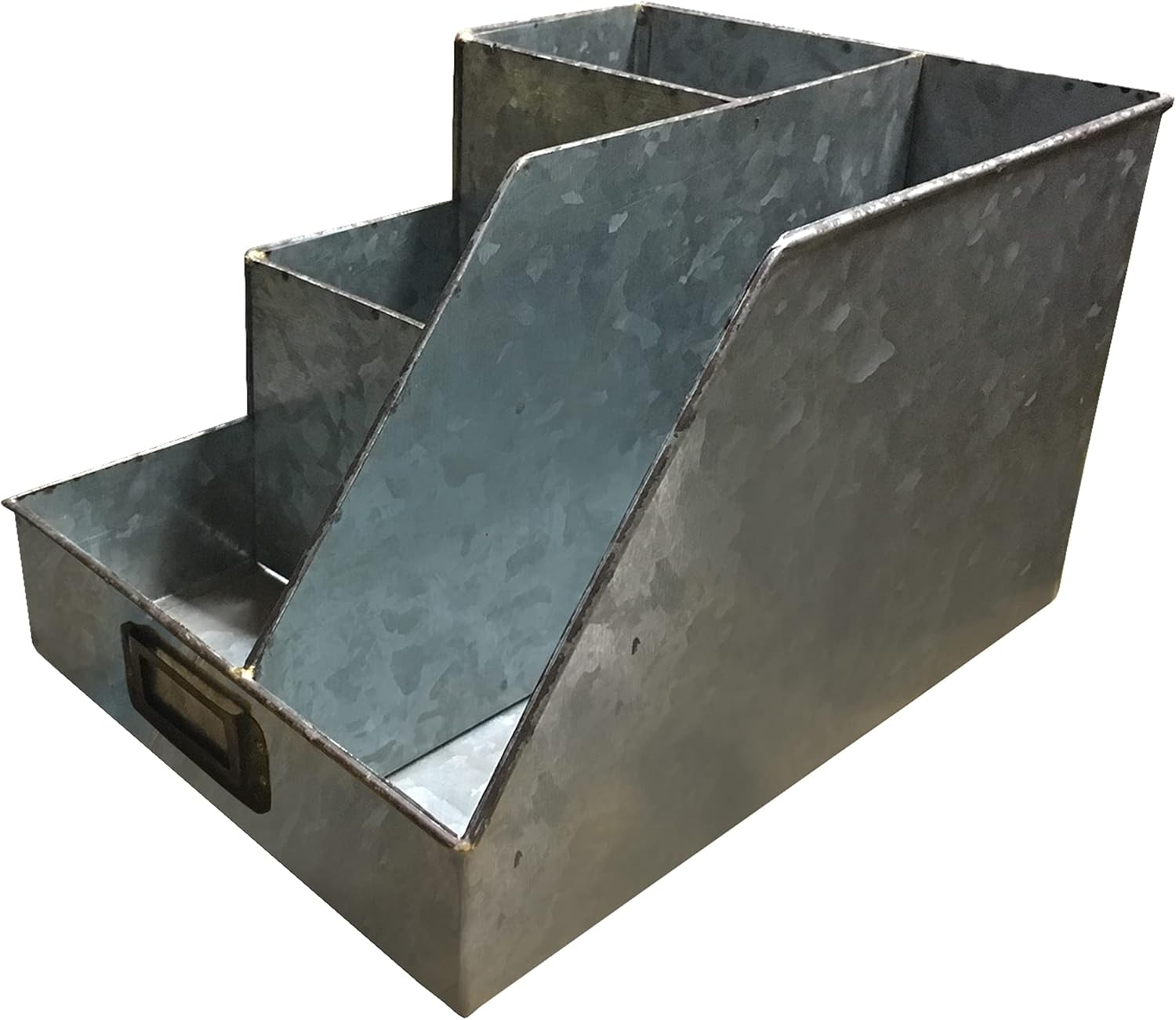 Colonial Tin Works Weathered Industrial Galvanized Metal Four Pocket Desktop Caddy, Grey