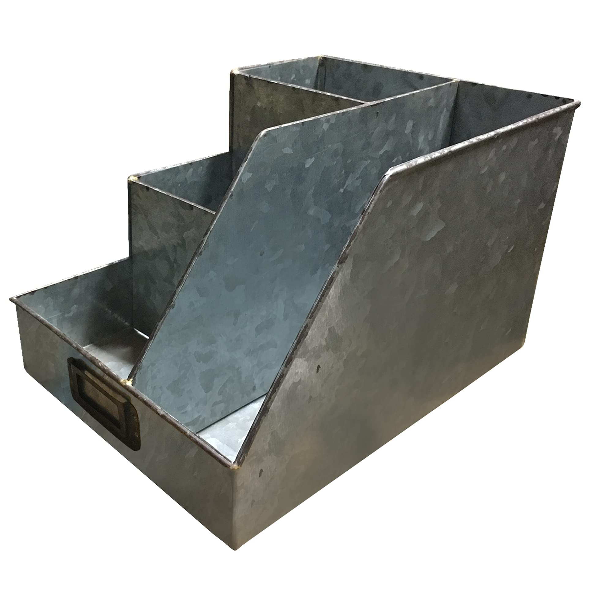 Colonial Tin Works Weathered Industrial Galvanized Metal Four Pocket Desktop Caddy, Grey