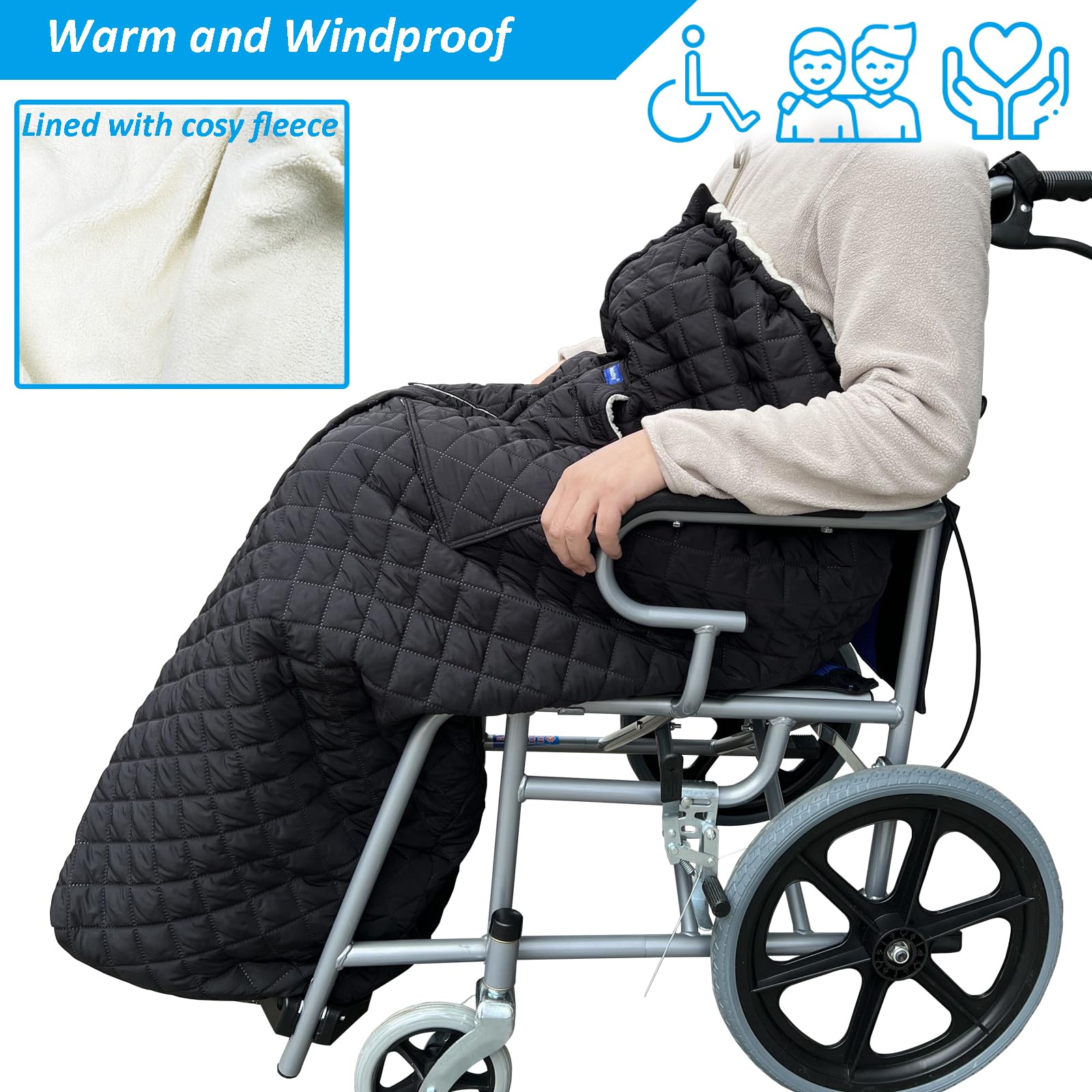 Manta para silla de ruedas, manta de regazo para exteriores con 2 bolsillos para manos, impermeable y resistente al viento, para pies y piernas, manta gruesa y cálida con forro polar para silla de