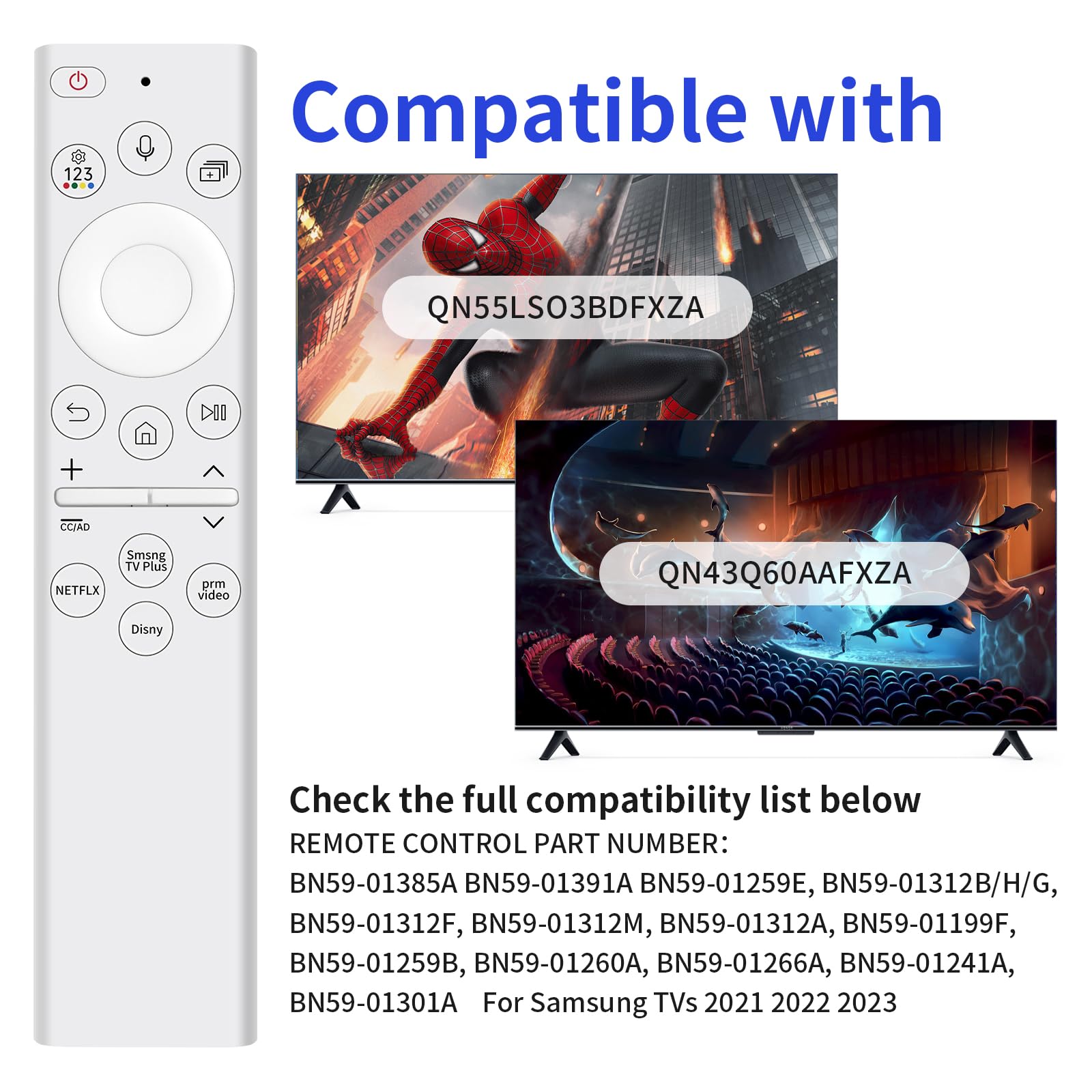 Voice BN59-01391A - Telecomando di ricambio per TV Samsung, con cella solare ricaricabile e 4 pulsanti di scelta rapida per Smart TV Samsung Neo LED 4K 8k Ultra HD 2021-2023