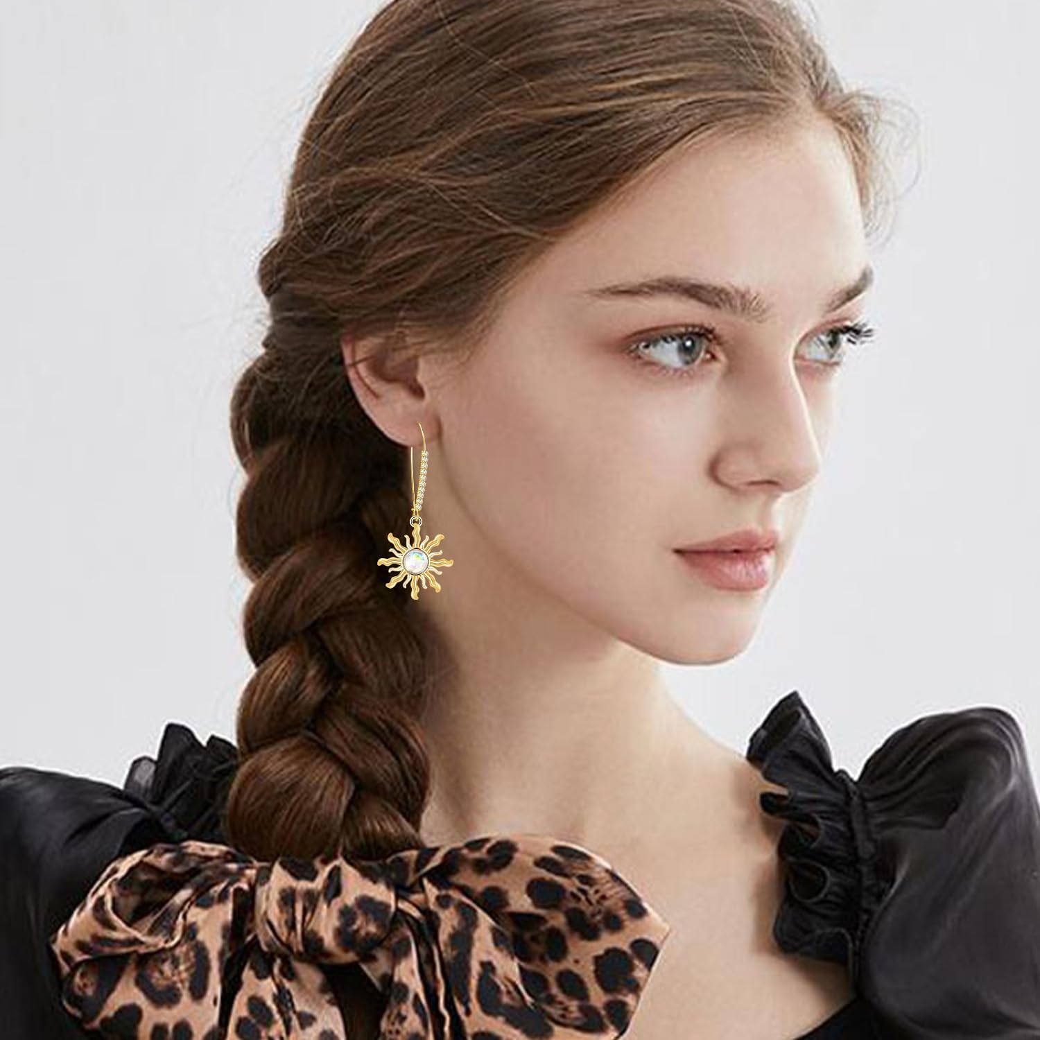 Bohemian Sparkly Crystal 14K Gold Sun Flower Dangle Drop Earrings Simplicity Alloy Earrings For Women - Image 4