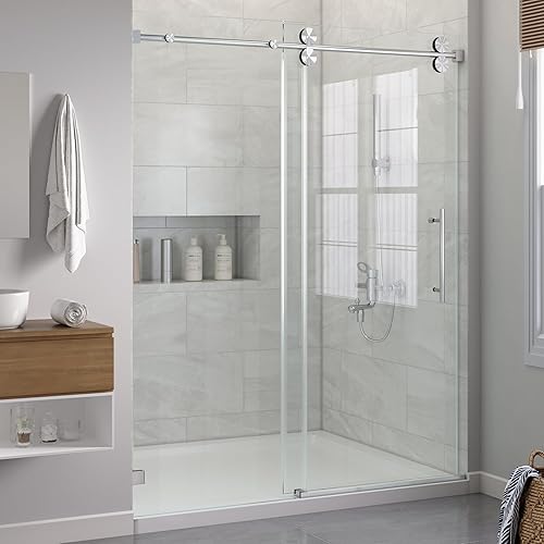 Miniatura 2 de Puertas de ducha sin marco de 56-60 pulgadas de ancho x 76 pulgadas de alto de ancho ajustable, deslizante, de 38 pulgadas (0.394 in), vidrio