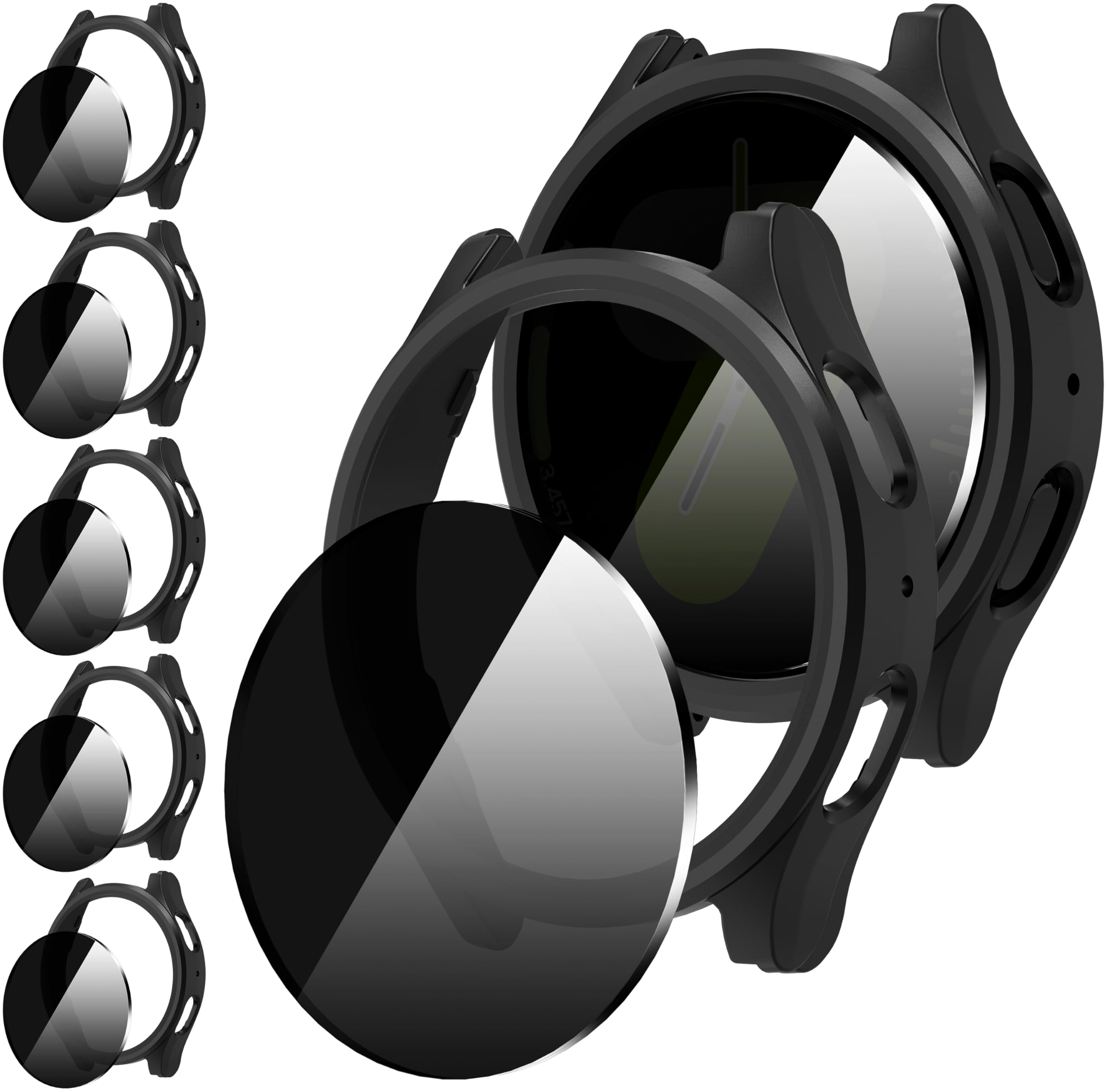 Suoman 5+5 Pack for Samsung Galaxy Watch 7 44mm Case, [Anti-Peeping] 9H Tempered Glass Privacy Screen Protector+ All-Round PC Matte Protective Cover Bumper