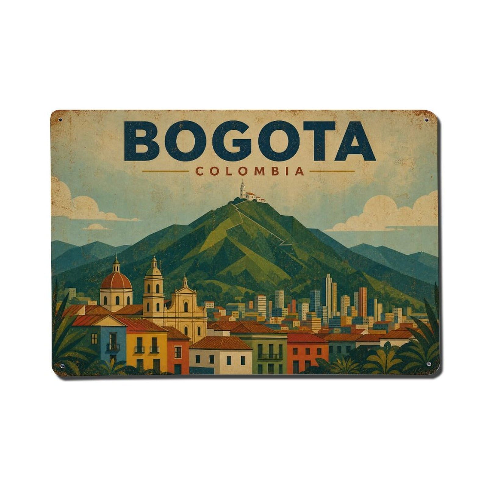 Vintage Travel Colombia Bogota Metal Tin Sign