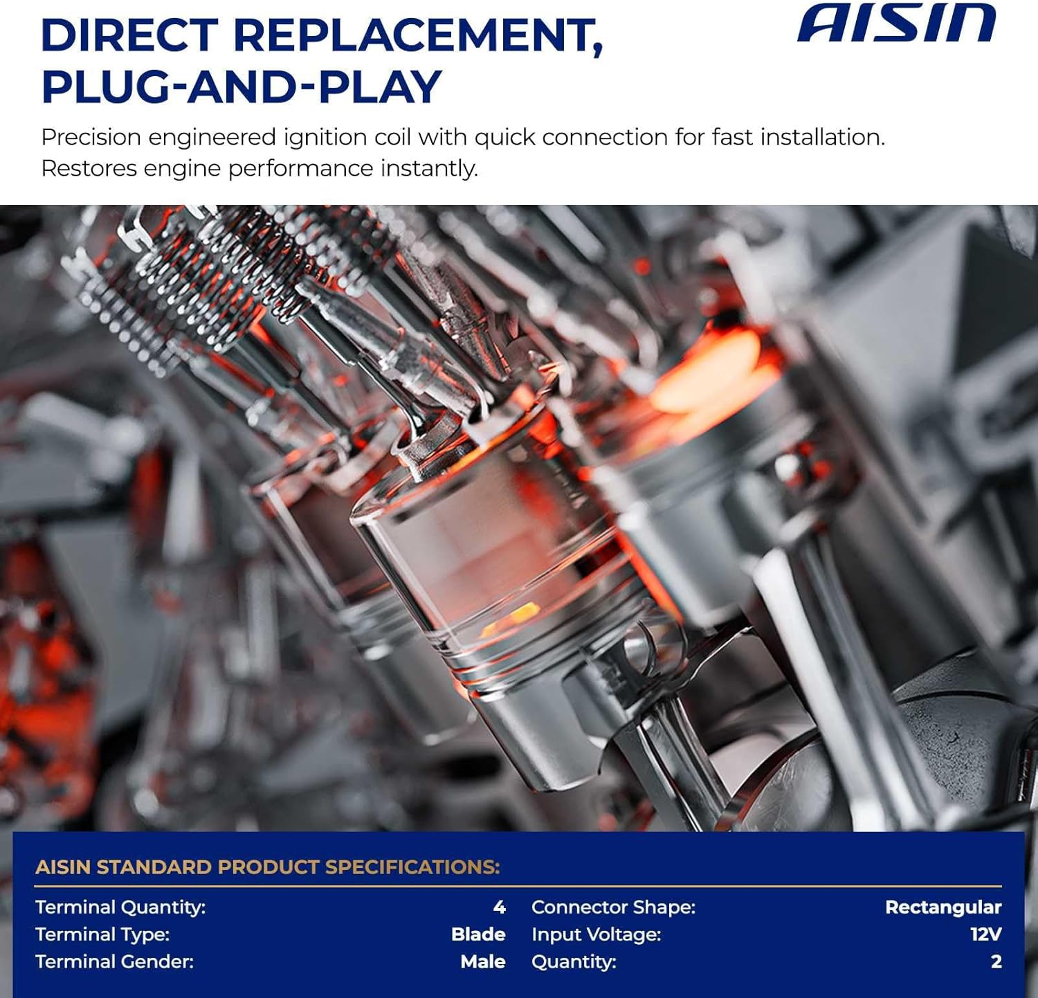 AISIN AFTERMARKET ESCT-00684 Pack of 2 Ignition Coils - Compatible with Toyota Camry 1997-2001, Solara 1999-2001, RAV4 1998-2000, 4Runner 1997-2000, T100 1998-4Cyl 2.0L 2.2L 2.4L 2.7L