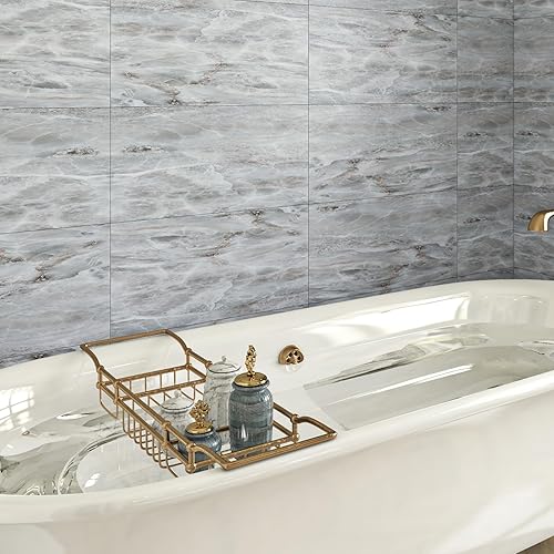 Miniatura 4 de Livelynine Azulejos de suelo de mármol verde de 24 x 12 pulgadas, paquete de 4 unidades para pegar en suelos de vinilo, azulejos autoadhesivos para