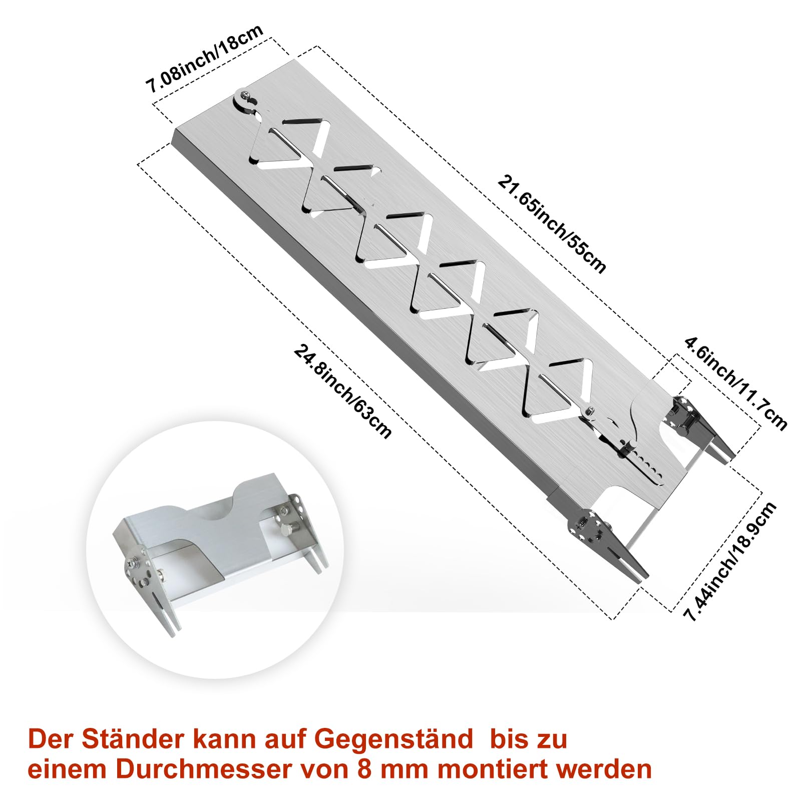 Flammlachsbrett Edelstahl|Extra breit 18cm Flammlachshalter passend für feuerschale und Grills mit Wandstärke bis Weniger als 8mm, Perfekte Alternative zum Flammlachsbrett