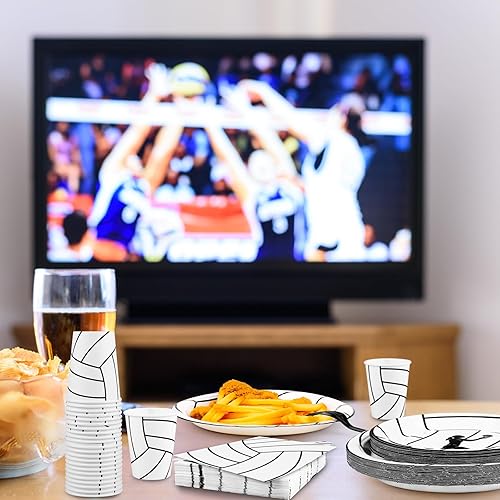 Vista 27 de durony 144 Pieces Sports Themed Paper Plates and Napkins Dinnerware Set Sports Birthday Party Tableware Paper Plates Napkins Forks Serve 24 for