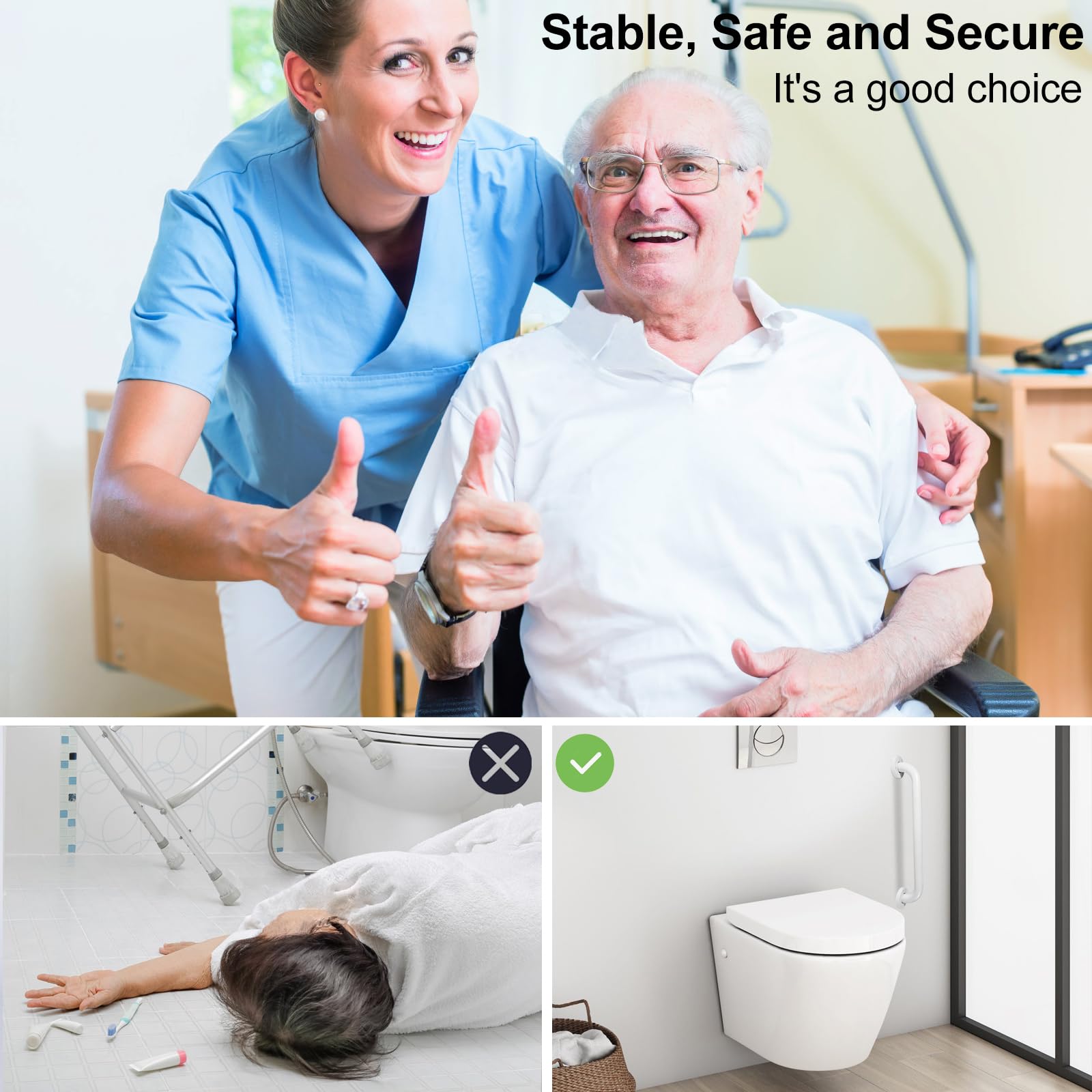 Maniglioni per vasca da bagno e doccia, confezione da 2, 40,6 cm, barra di sicurezza per disabili per anziani, barre antiscivolo per doccia, maniglie per doccia per anziani (oro)