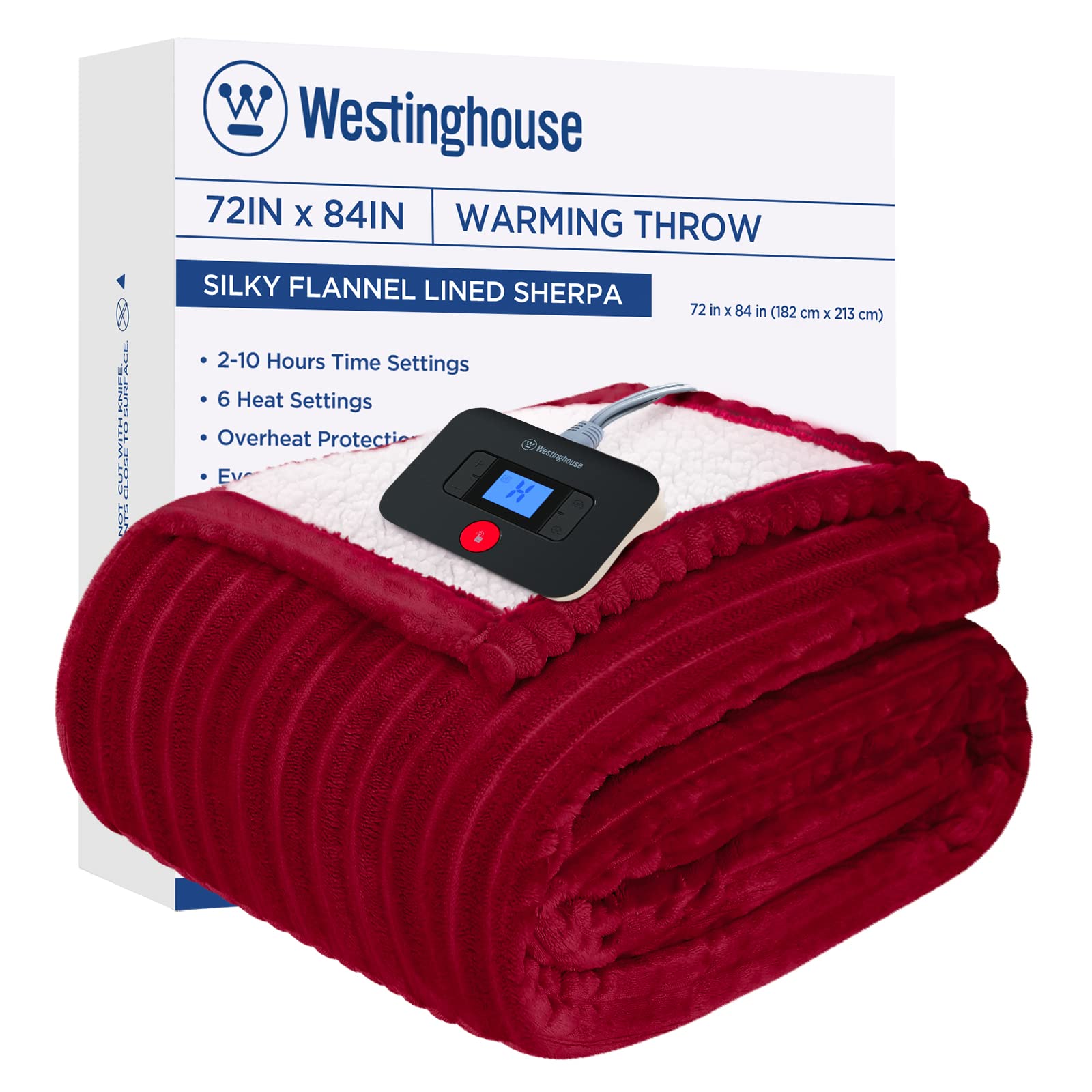 Westinghouse Heated Throw Electric Blanket with 6 Heating Levels & 2 to 10 Hours Heating Time