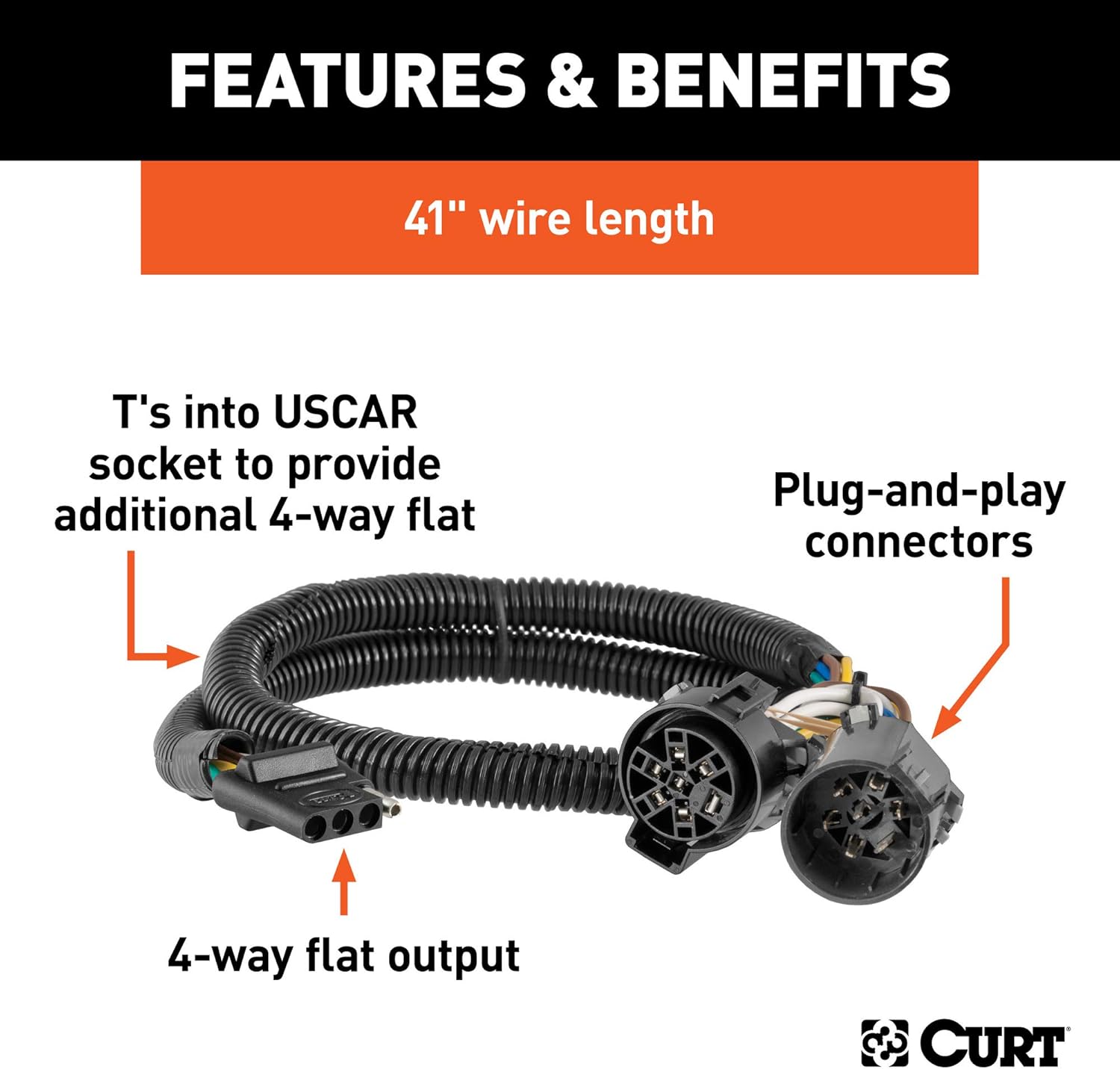 CURT 55384 Replacement Vehicle-Side Custom USCAR 4-Pin Trailer Wiring Harness, Black : Automotive