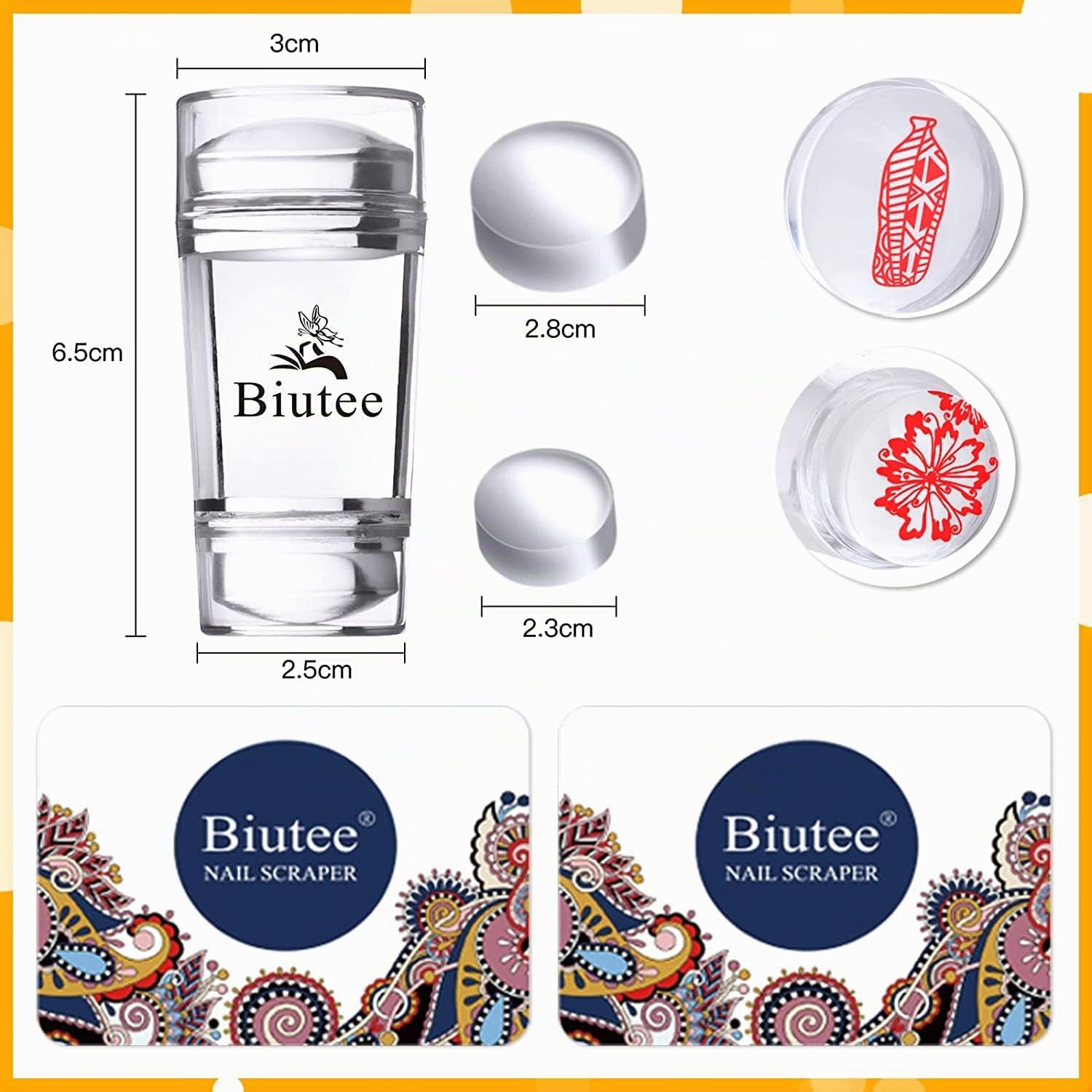 Biutee 15 pcs Gel Stamping Nail Art Prodotti Manicure Gel, 1 Timbri per Unghie, 2 Raschietti, 1 Busta per Conservarli, Stampo UnghieGeometrico Semipermanente